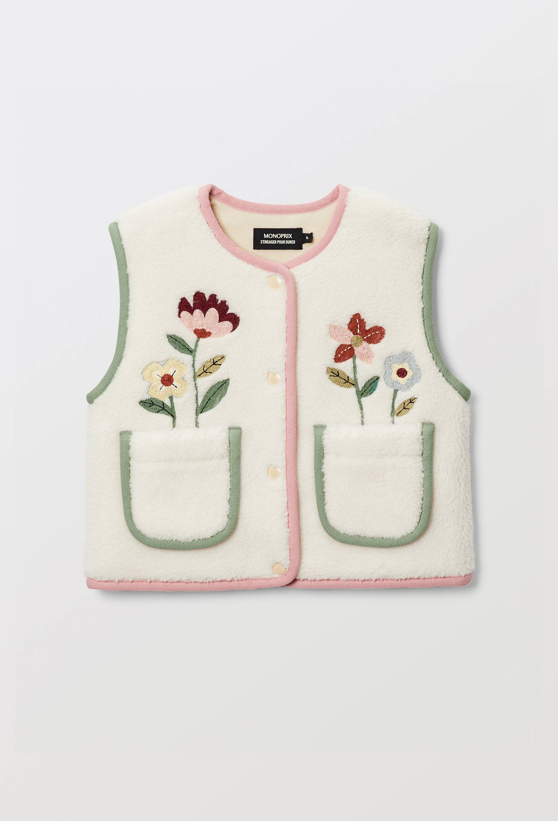 Gilet sherpa sans manches brod&eacute;, Beige clair, large image number 2.0
