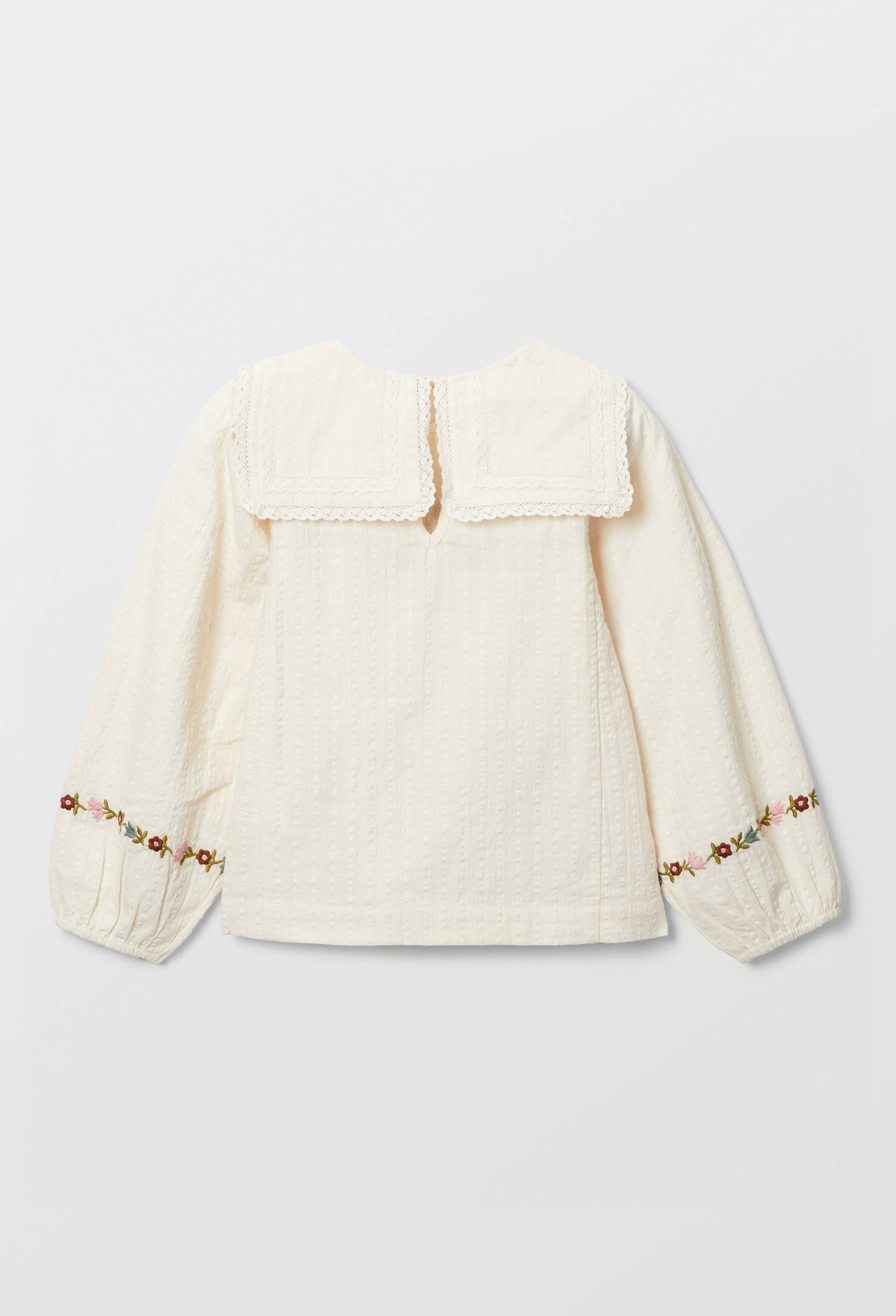 Blouse avec double col et broderie en coton, Beige clair, large image number 3.0
