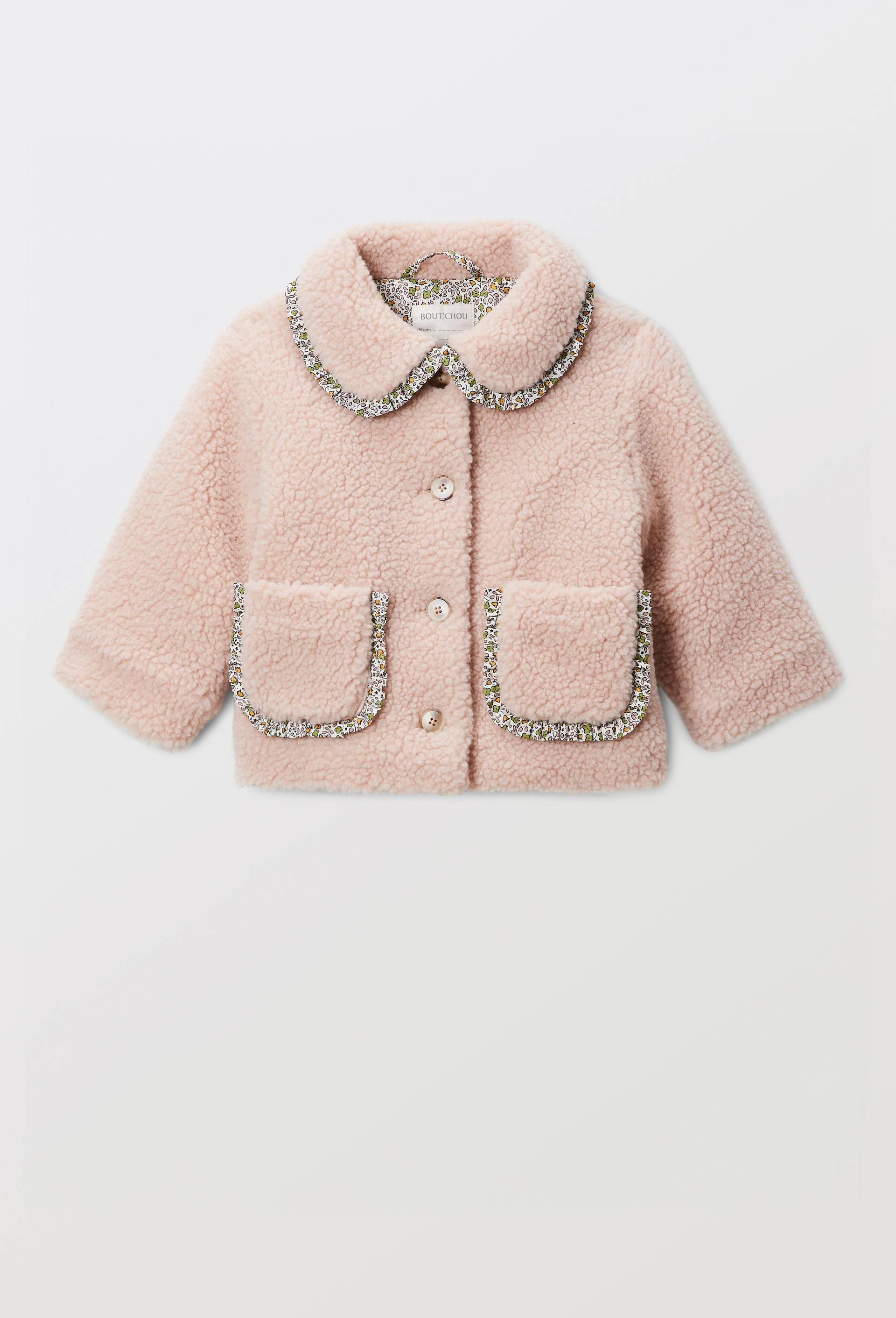 Veste en sherpa uni col brod&eacute;, Rose clair, large image number 0