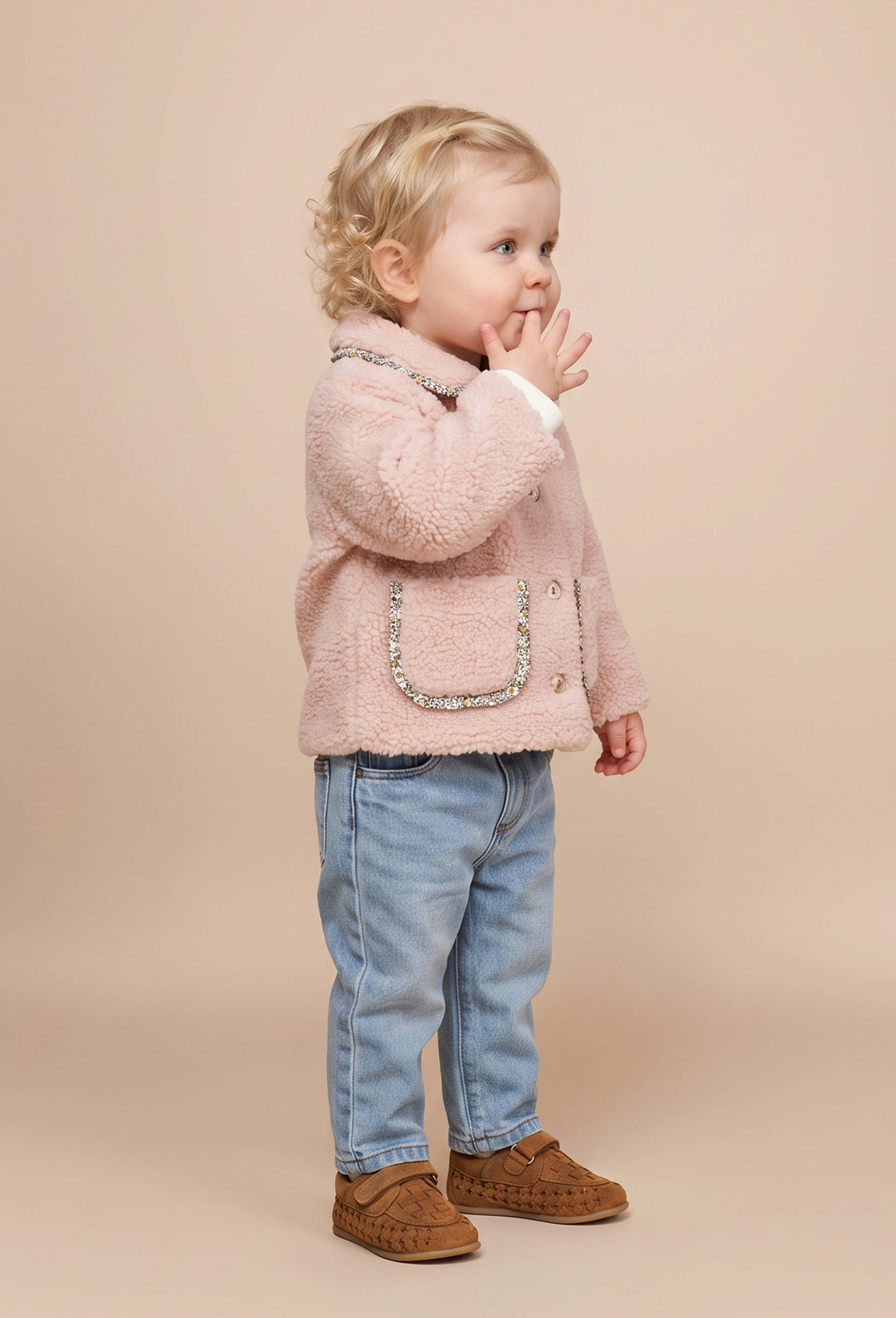 Veste en sherpa uni col brod&eacute;, Rose clair, large image number 0