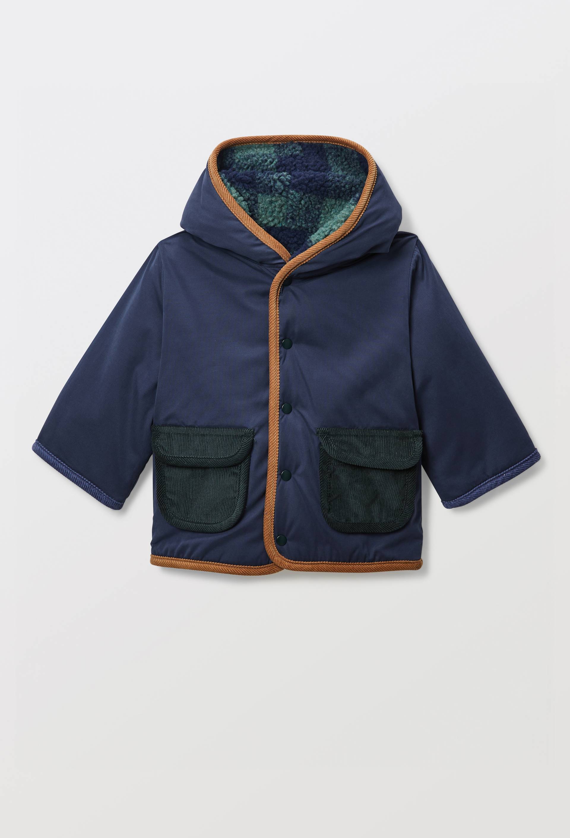 Parka &agrave; capuche r&eacute;versible, Bleu fonc&eacute;, large image number 0