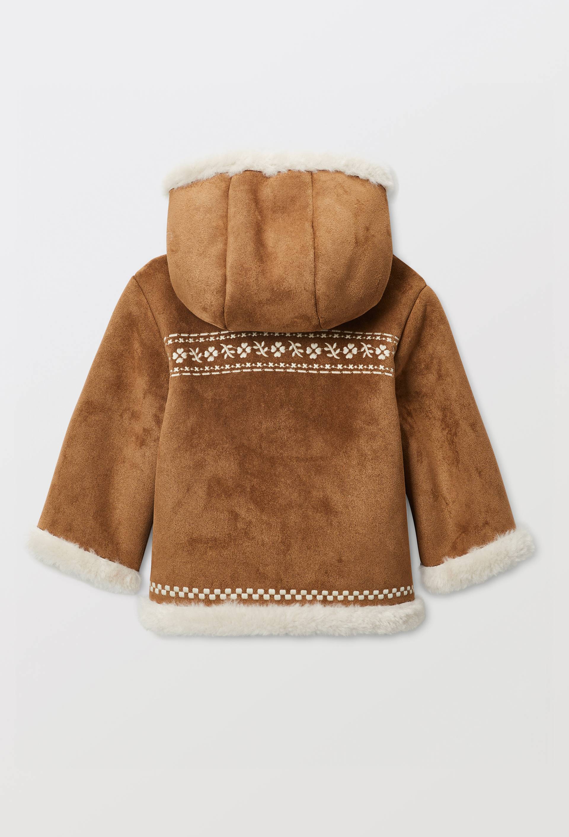 Veste &agrave; capuche unie en faux daim int&eacute;rieur fausse fourrure, Brun clair, large image number 2