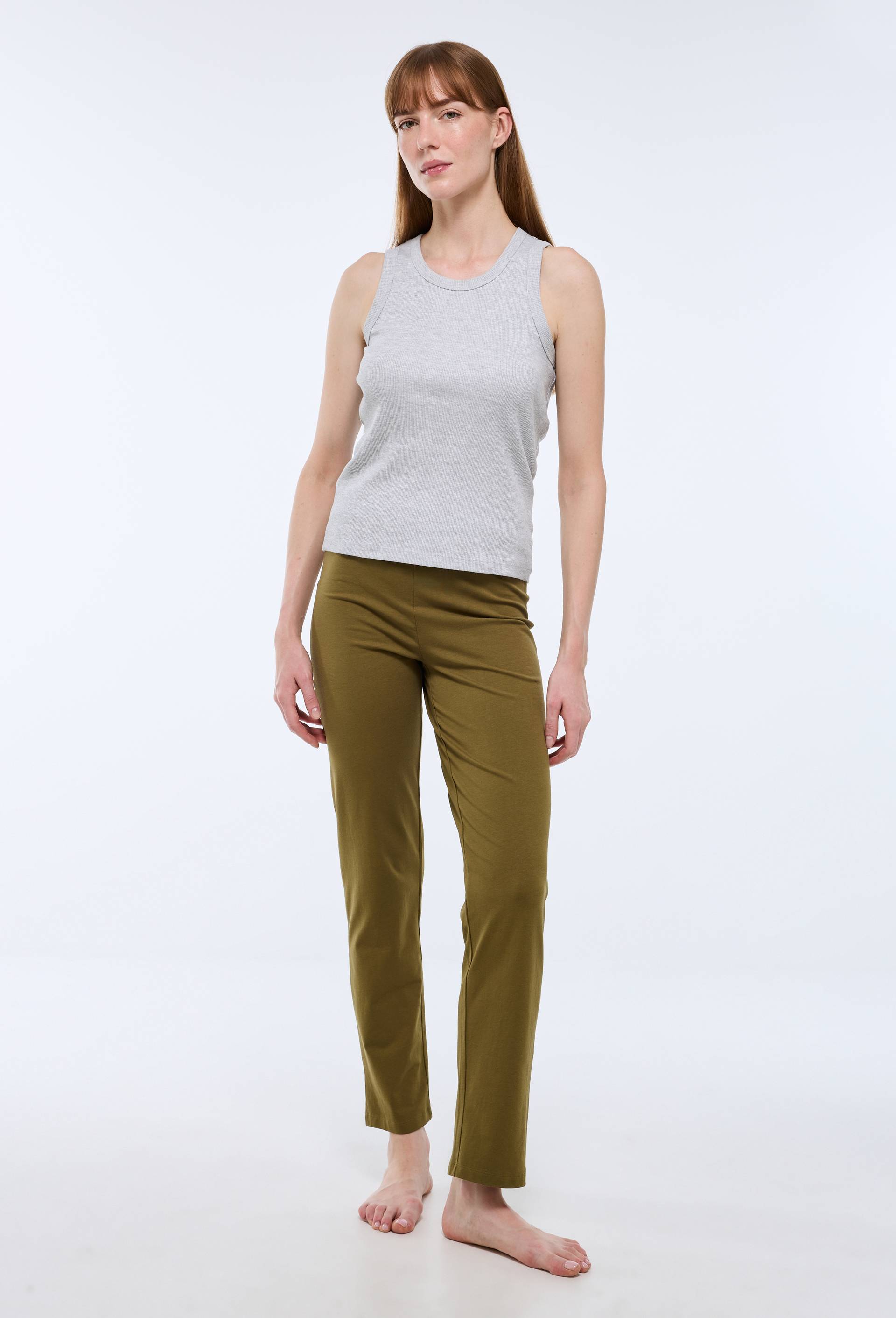 Pantalon droit uni en coton BIO GOTS, Vert fonc&eacute;, large image number 0