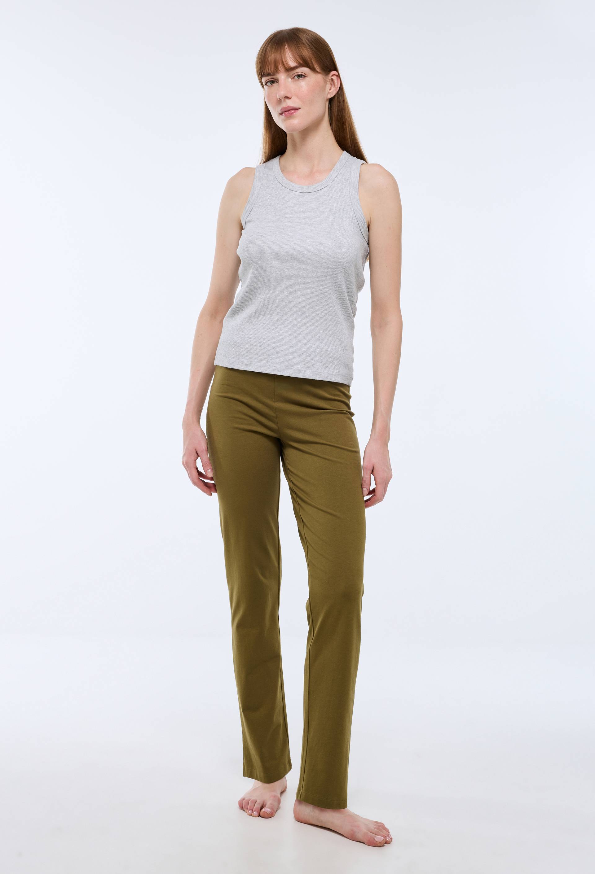 Pantalon droit uni en coton BIO GOTS, Vert fonc&eacute;, swatch image