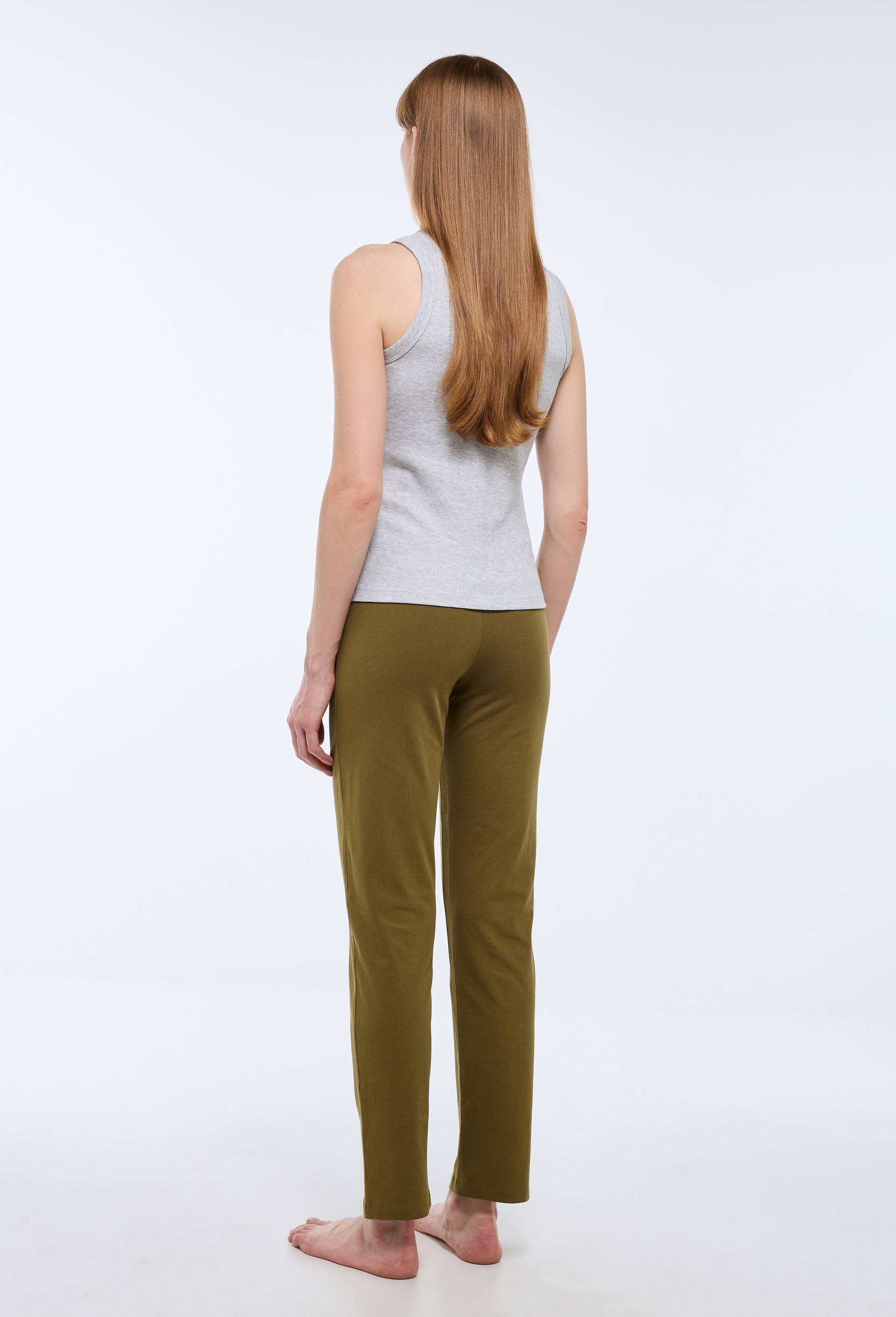 Pantalon droit uni en coton BIO GOTS, Vert fonc&eacute;, large image number 1