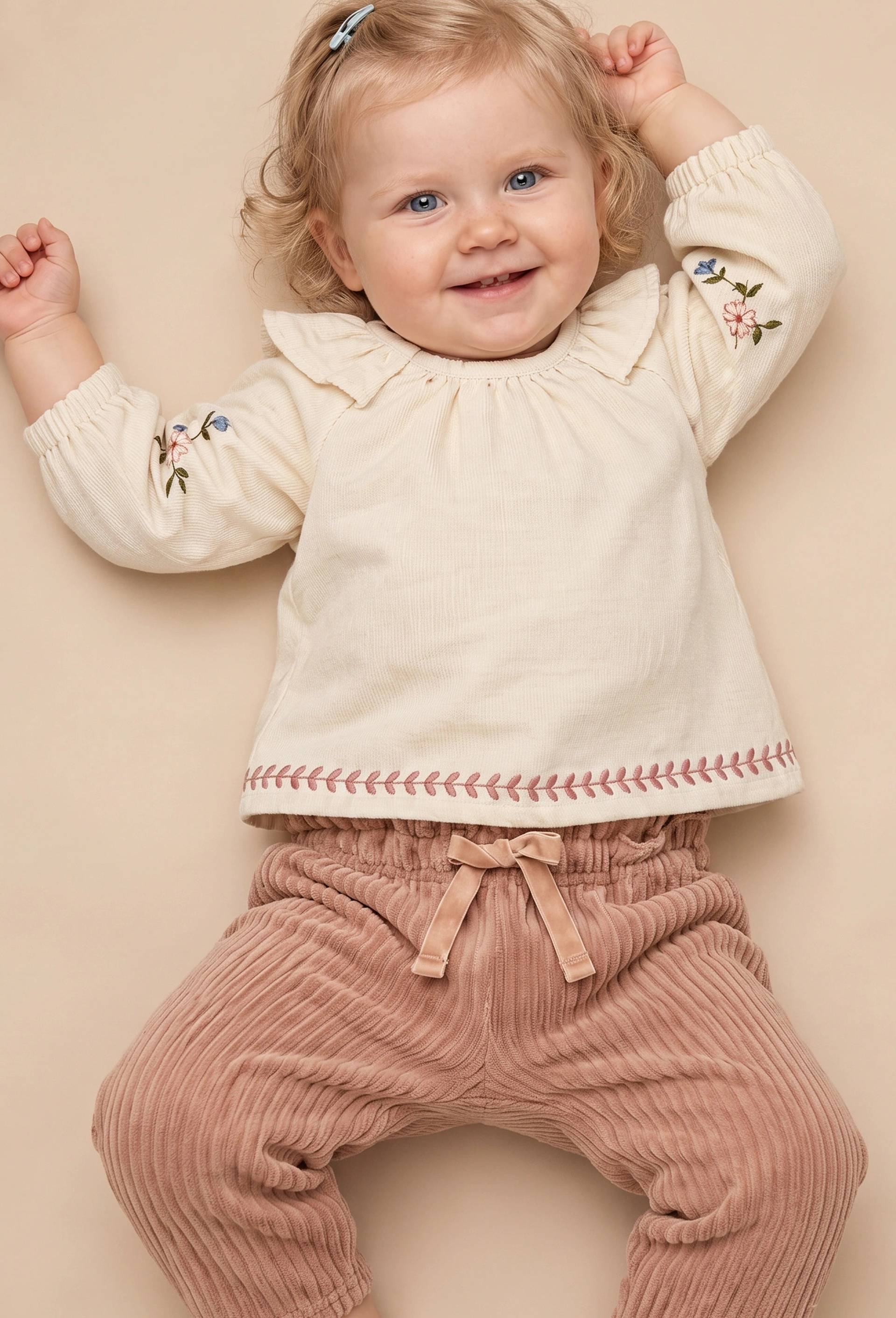 Body manches longues brod&eacute;, Beige clair, large image number 0