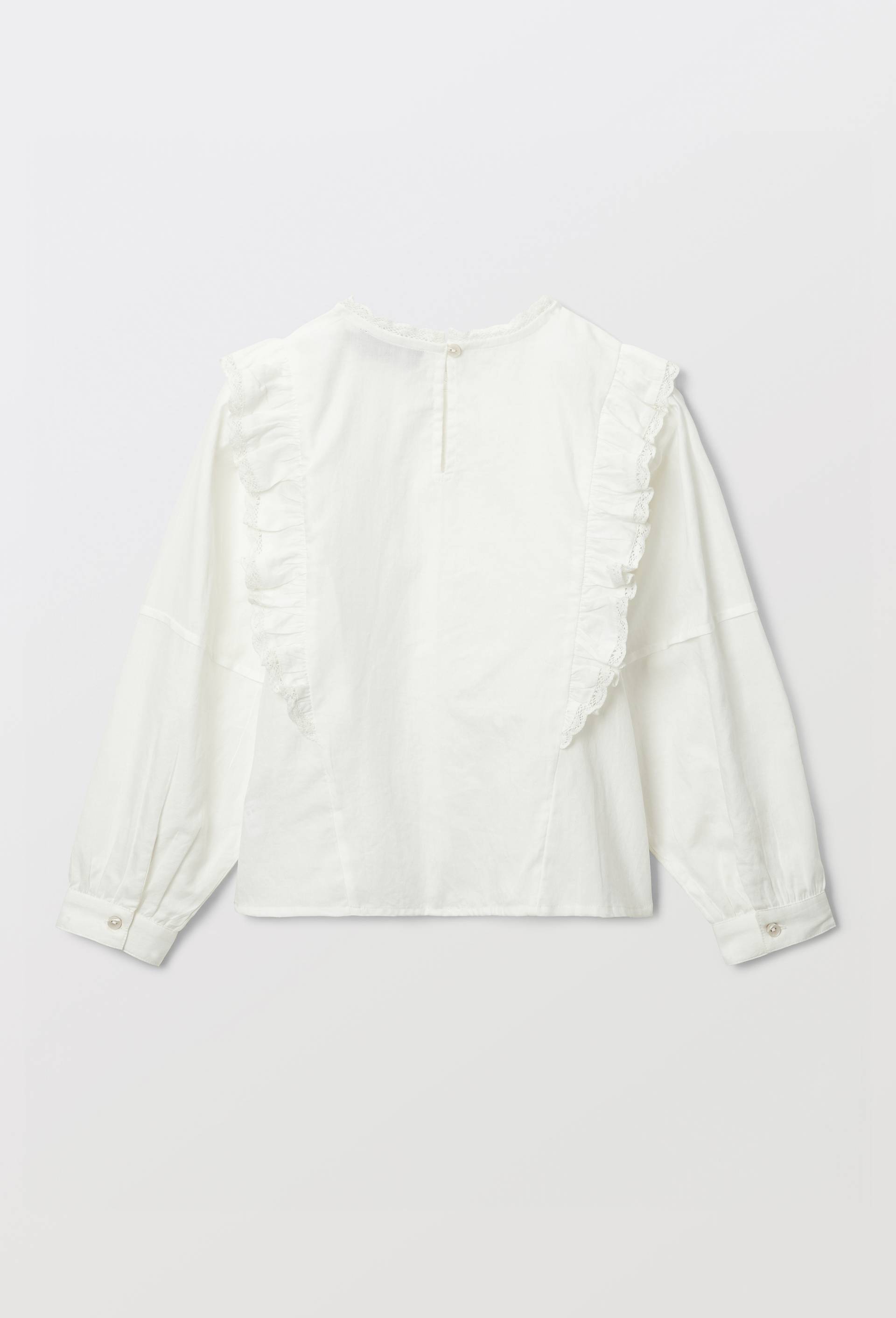 Blouse unie d&eacute;tail dentelle en coton, Ecru, large image number 2.0