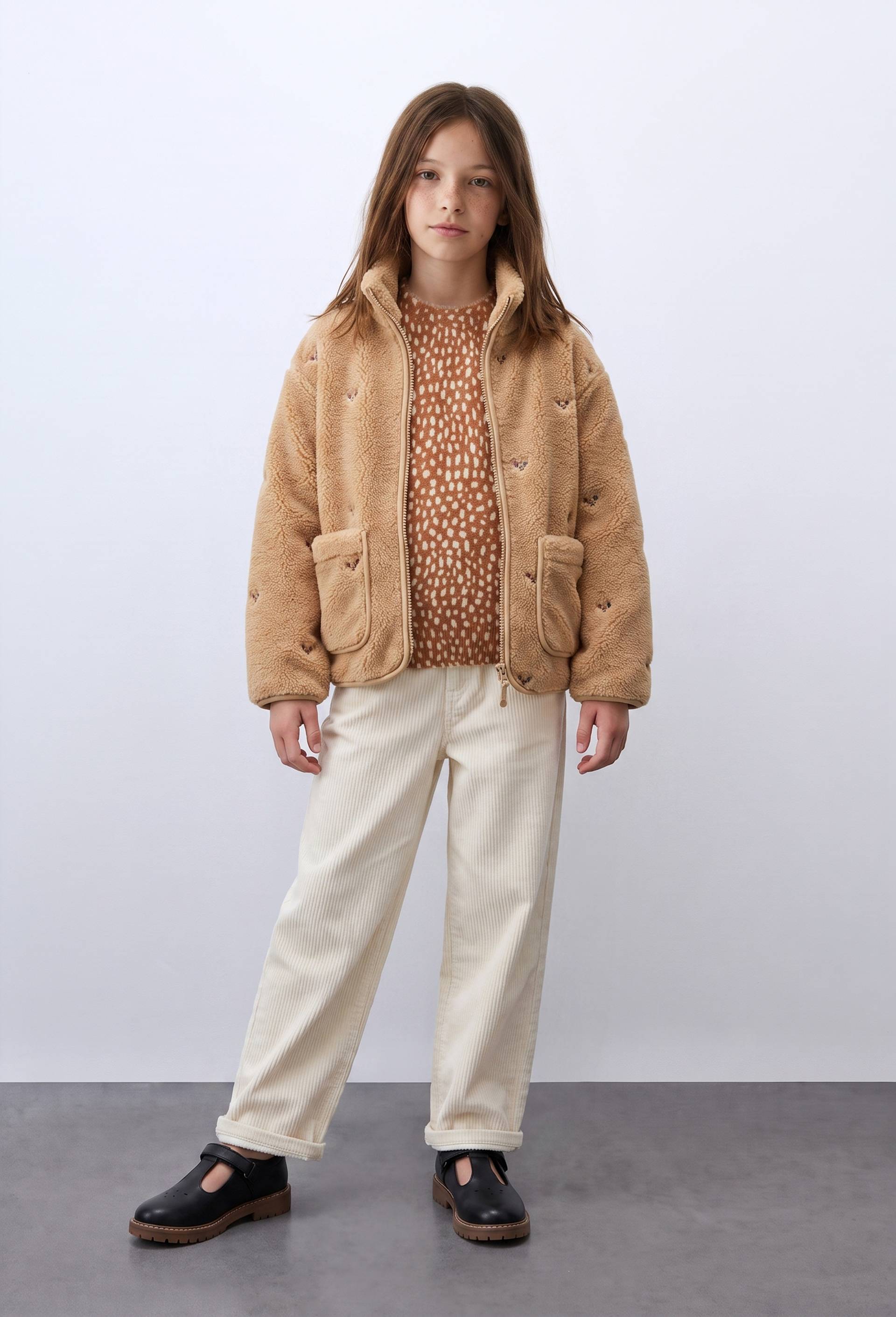 Veste zipp&eacute;e en sherpa brod&eacute;e, Or, large image number 0