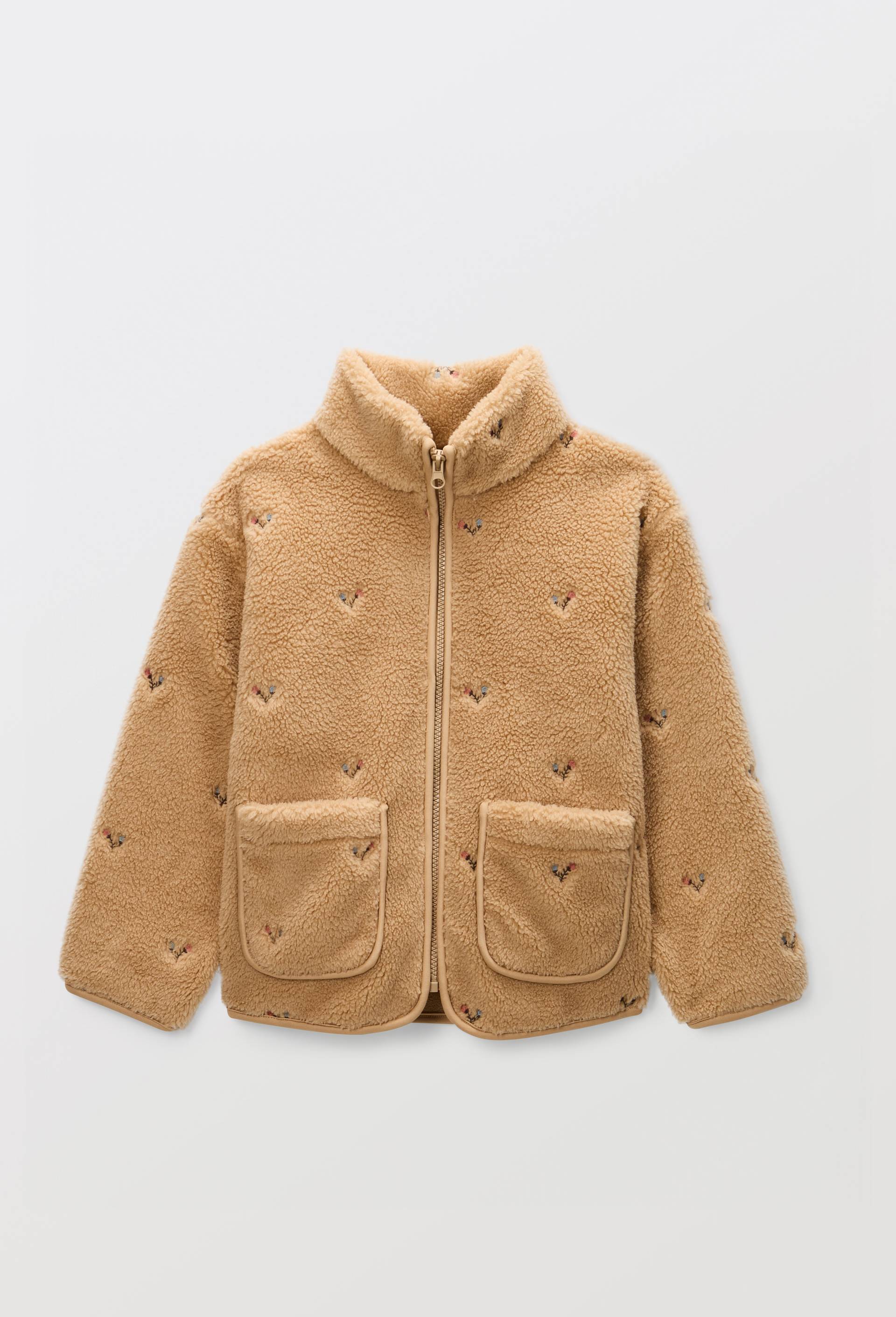 Veste zipp&eacute;e en sherpa brod&eacute;e, Or, large image number 1