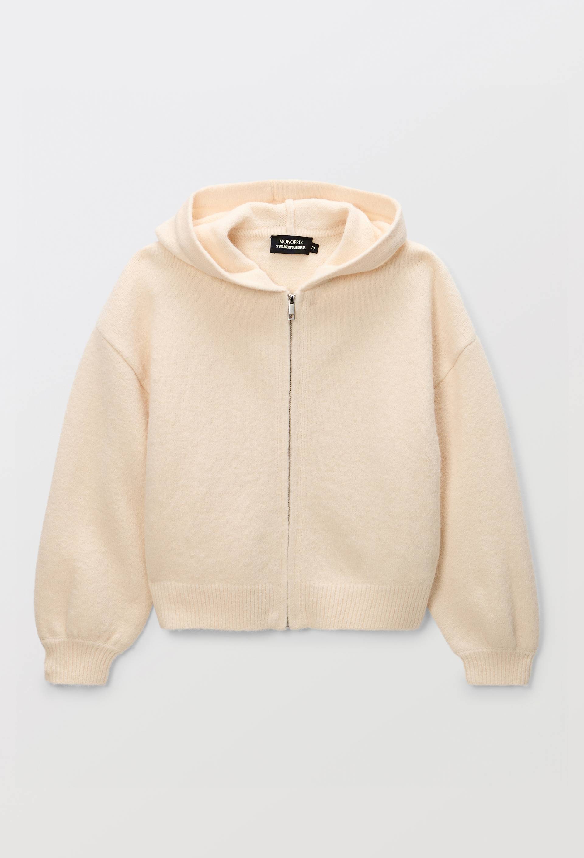 Sweat zipp&eacute; uni contenant de la laine et de l'alpaga, Beige clair, large image number 1