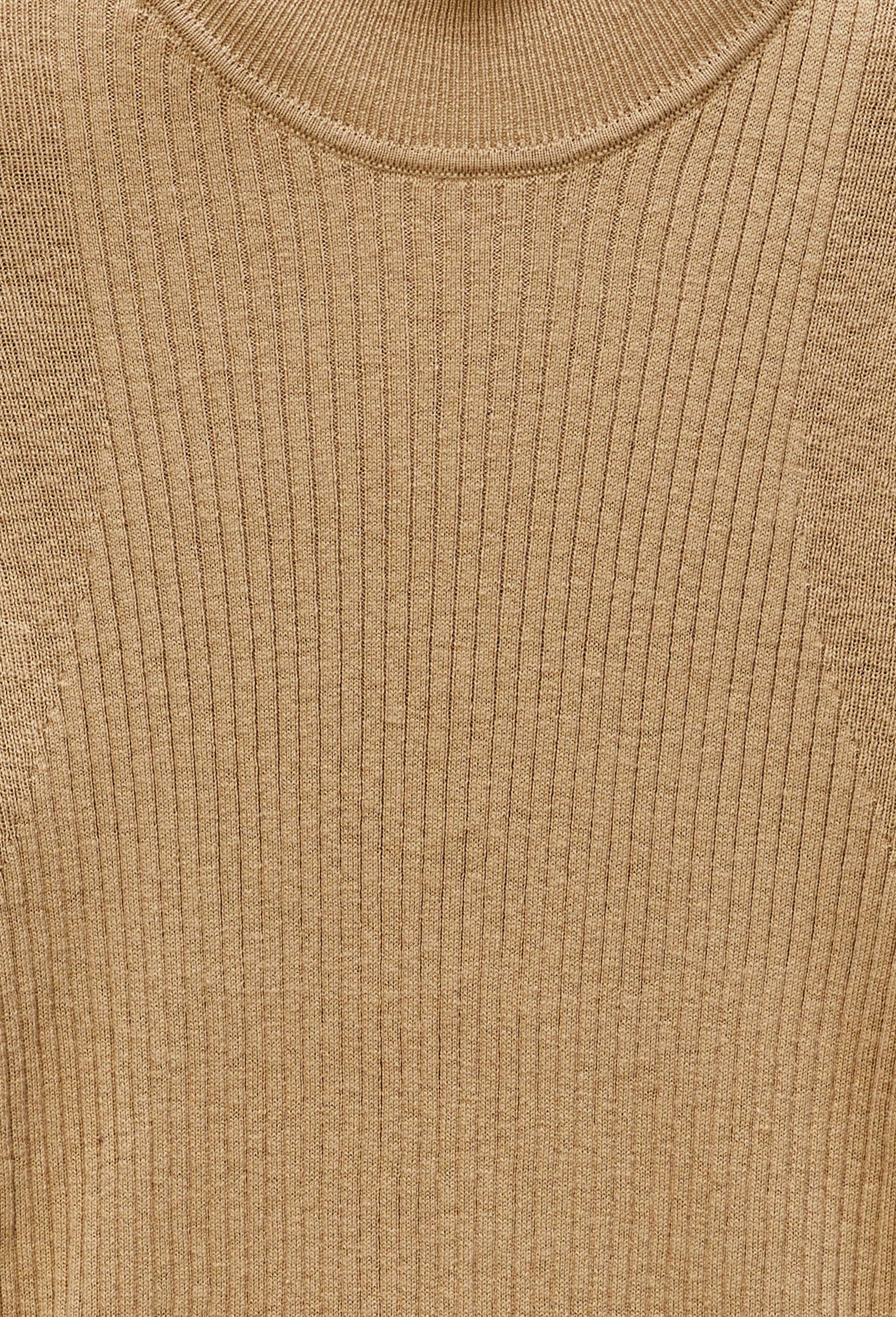 Pull manches longues &agrave; c&ocirc;tes uni en coton et cachemire m&eacute;lang&eacute;s, Beige, large image number 4