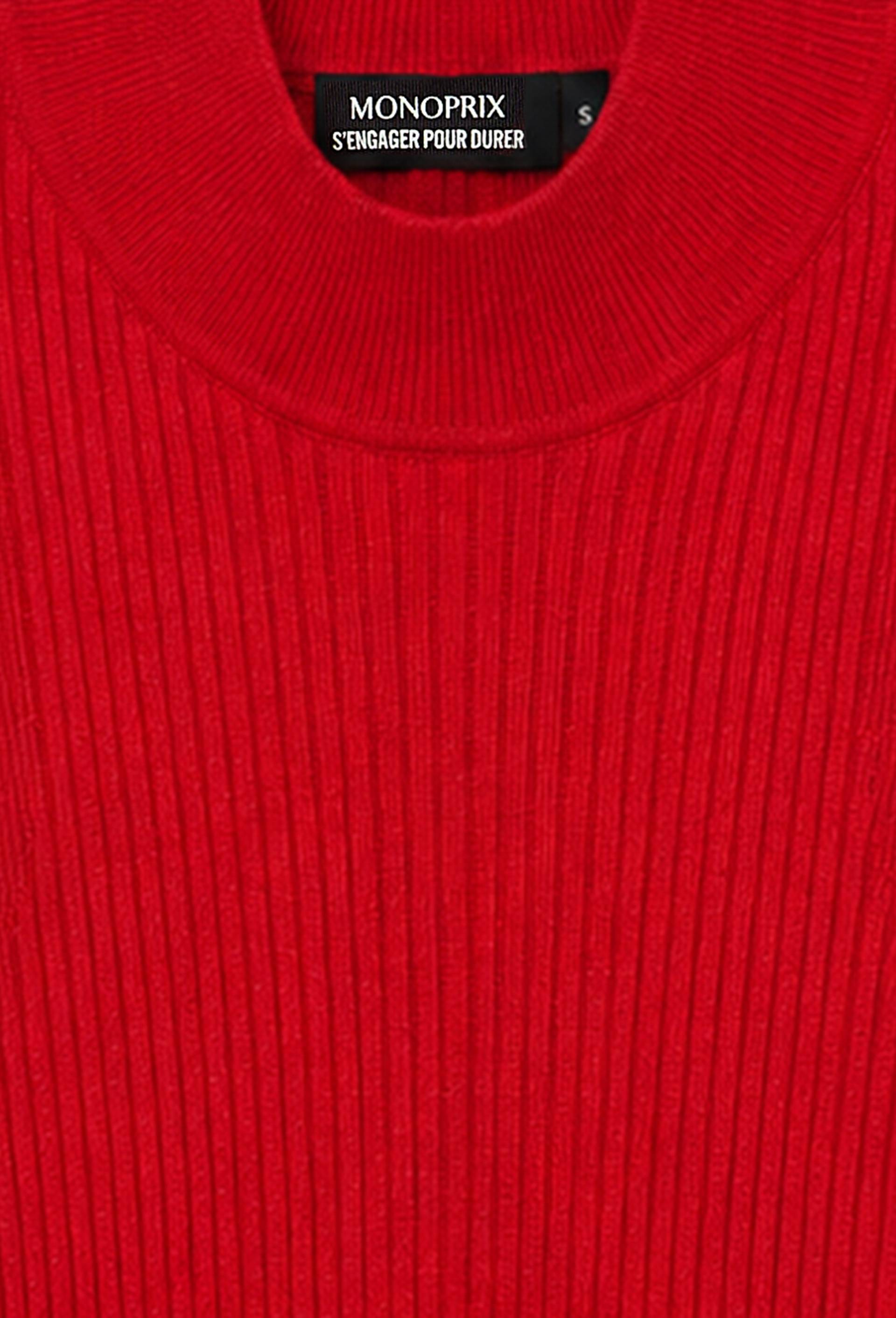Pull manches longues &agrave; c&ocirc;tes uni en coton et cachemire m&eacute;lang&eacute;s, Rouge, large image number 4
