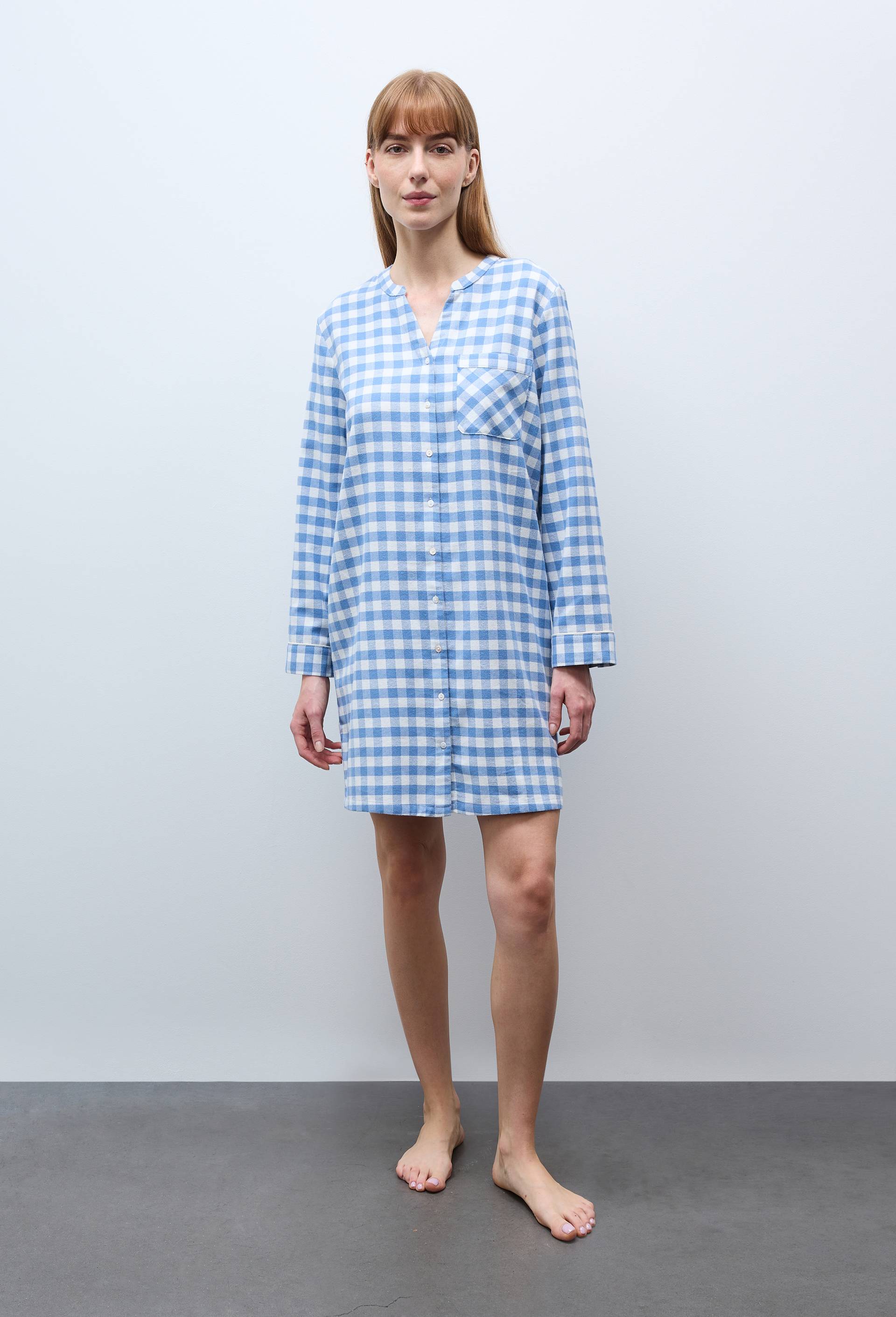 Chemise de nuit vichy en coton gratt&eacute;, Bleu, large image number 0.0