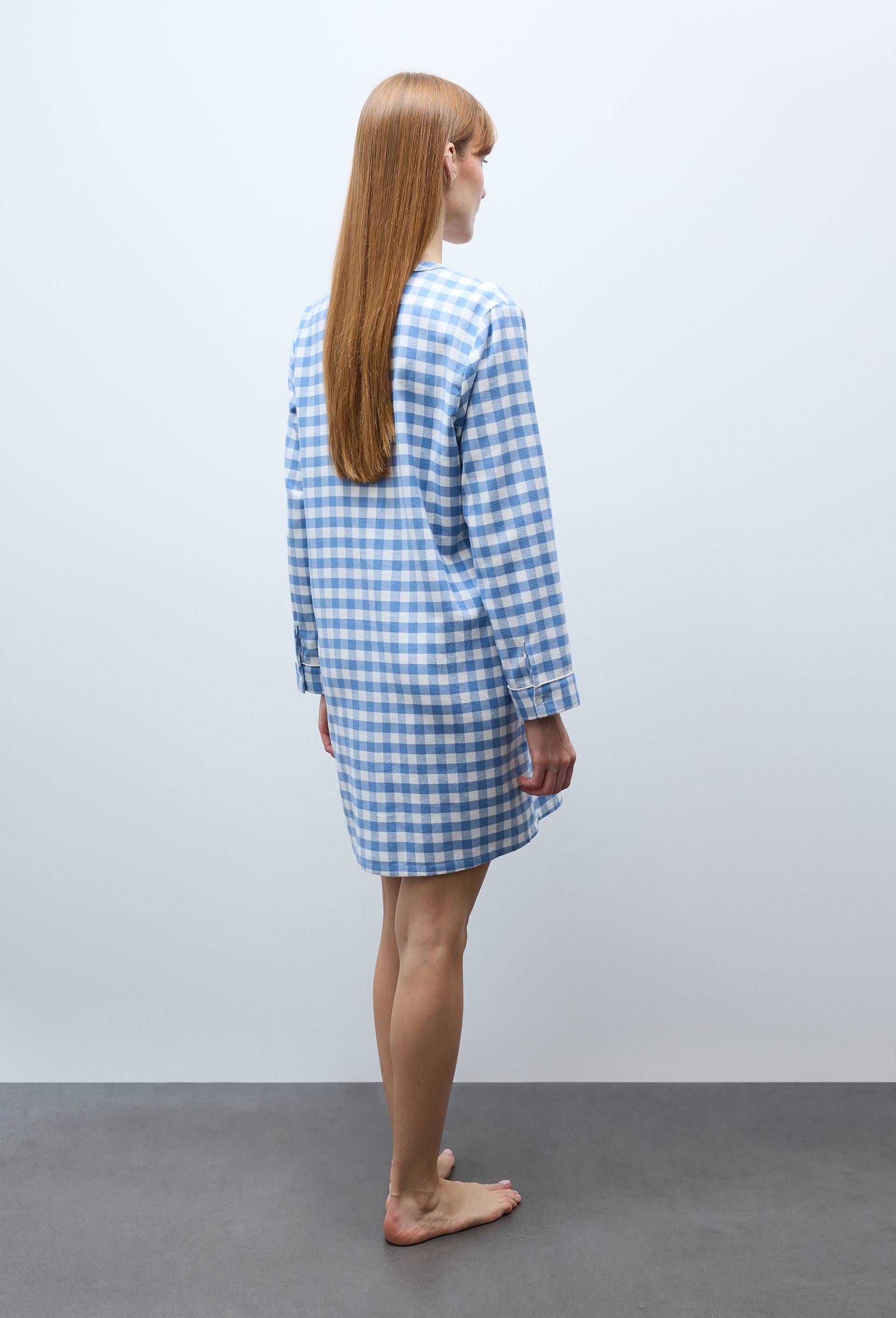 Chemise de nuit vichy en coton gratt&eacute;, Bleu, large image number 1