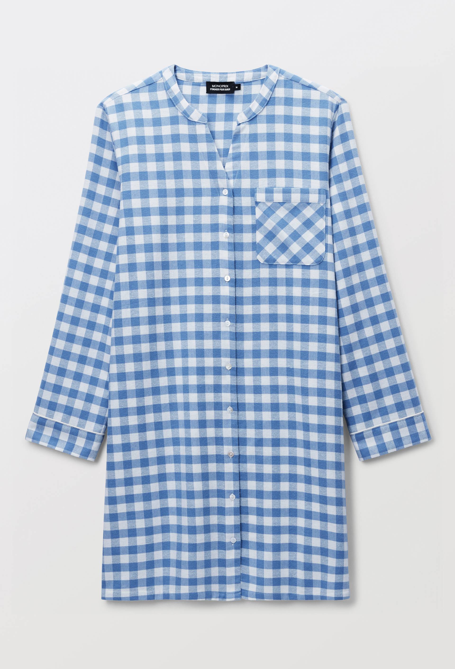 Chemise de nuit vichy en coton gratt&eacute;, Bleu, large image number 2