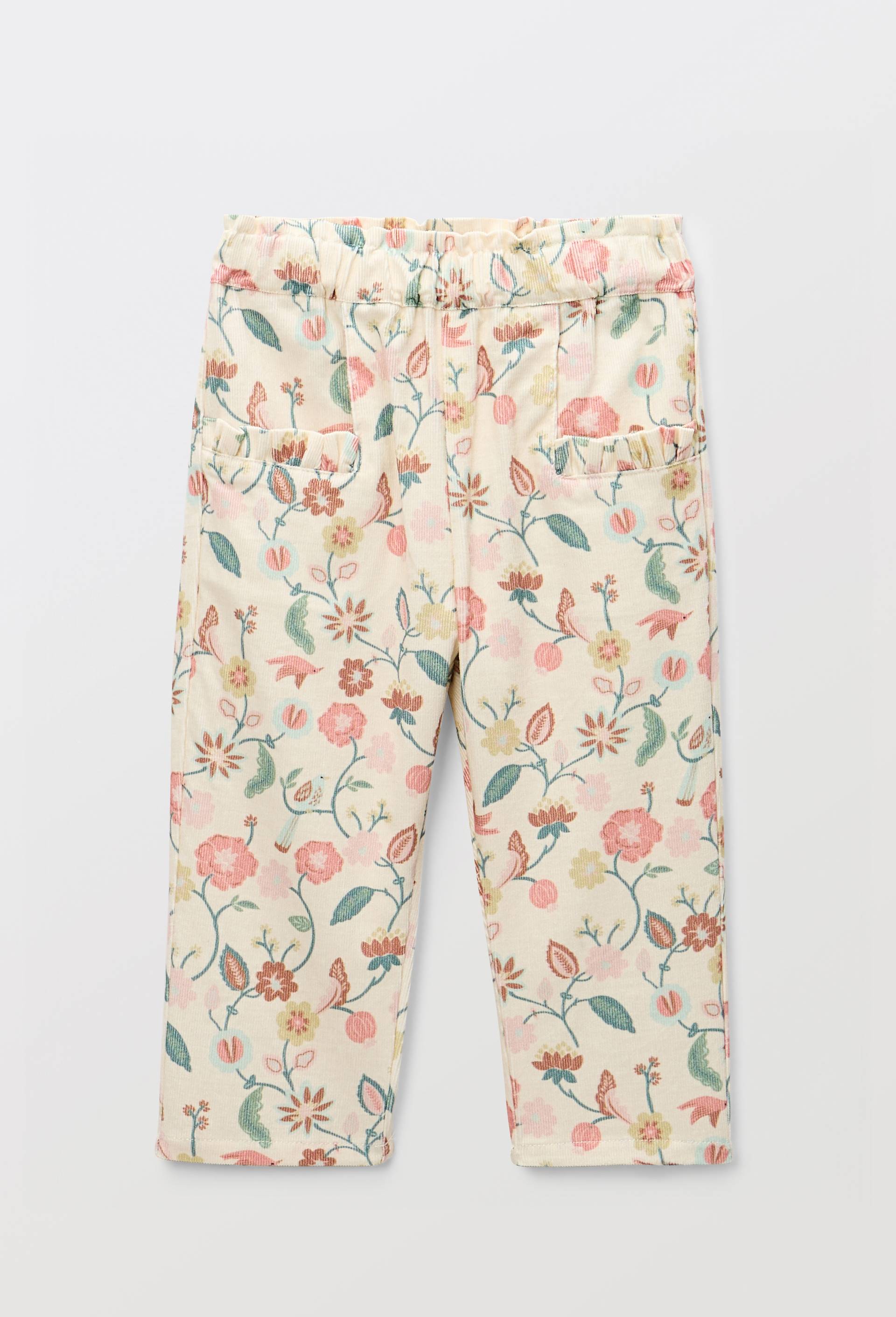 Pantalon taille &eacute;lastique en velours imprim&eacute; doubl&eacute; en coton BIO GOTS, Beige clair, large image number 1.0