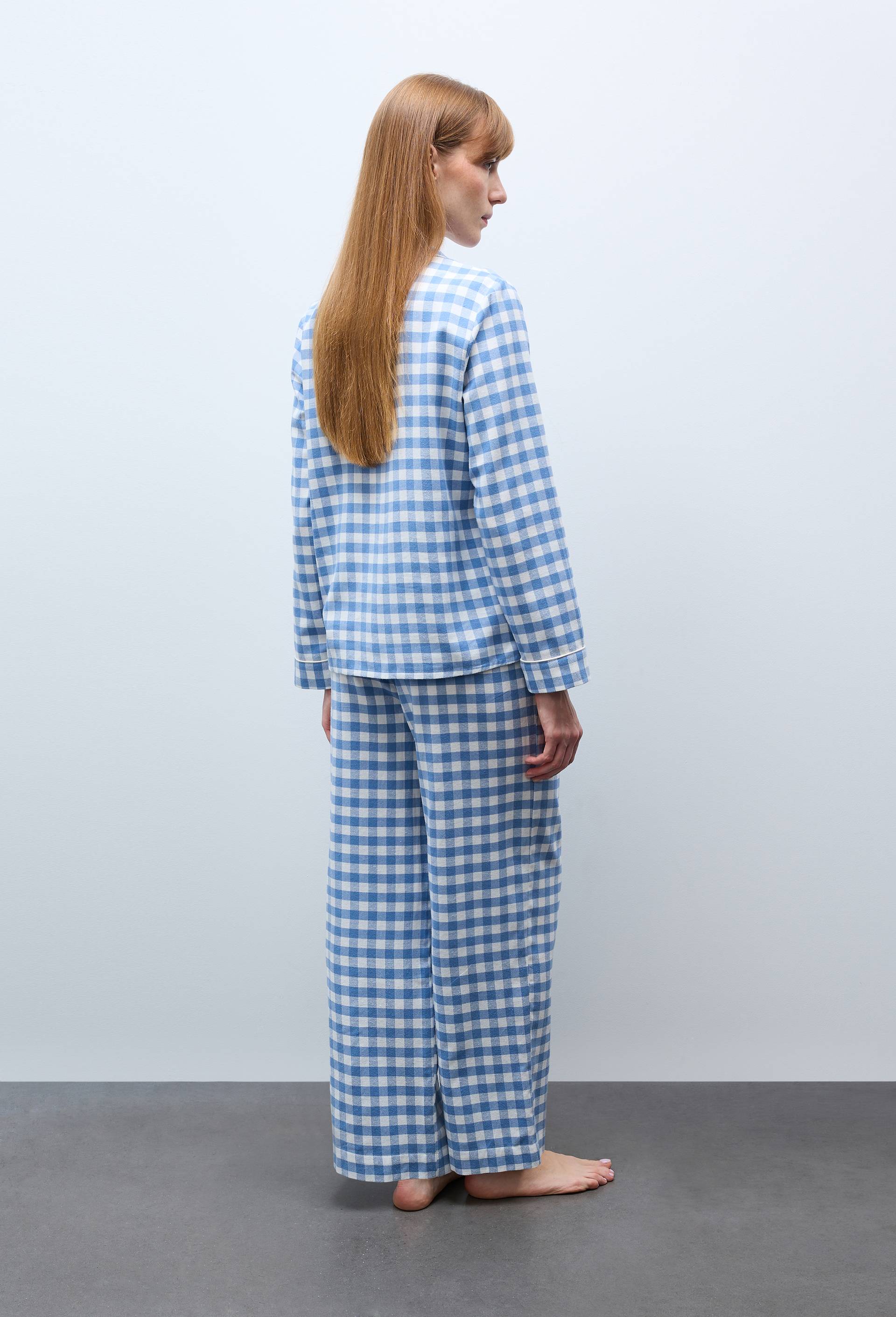Pyjama &agrave; carreaux en coton gratt&eacute; bio GOTS, Bleu, large image number 2