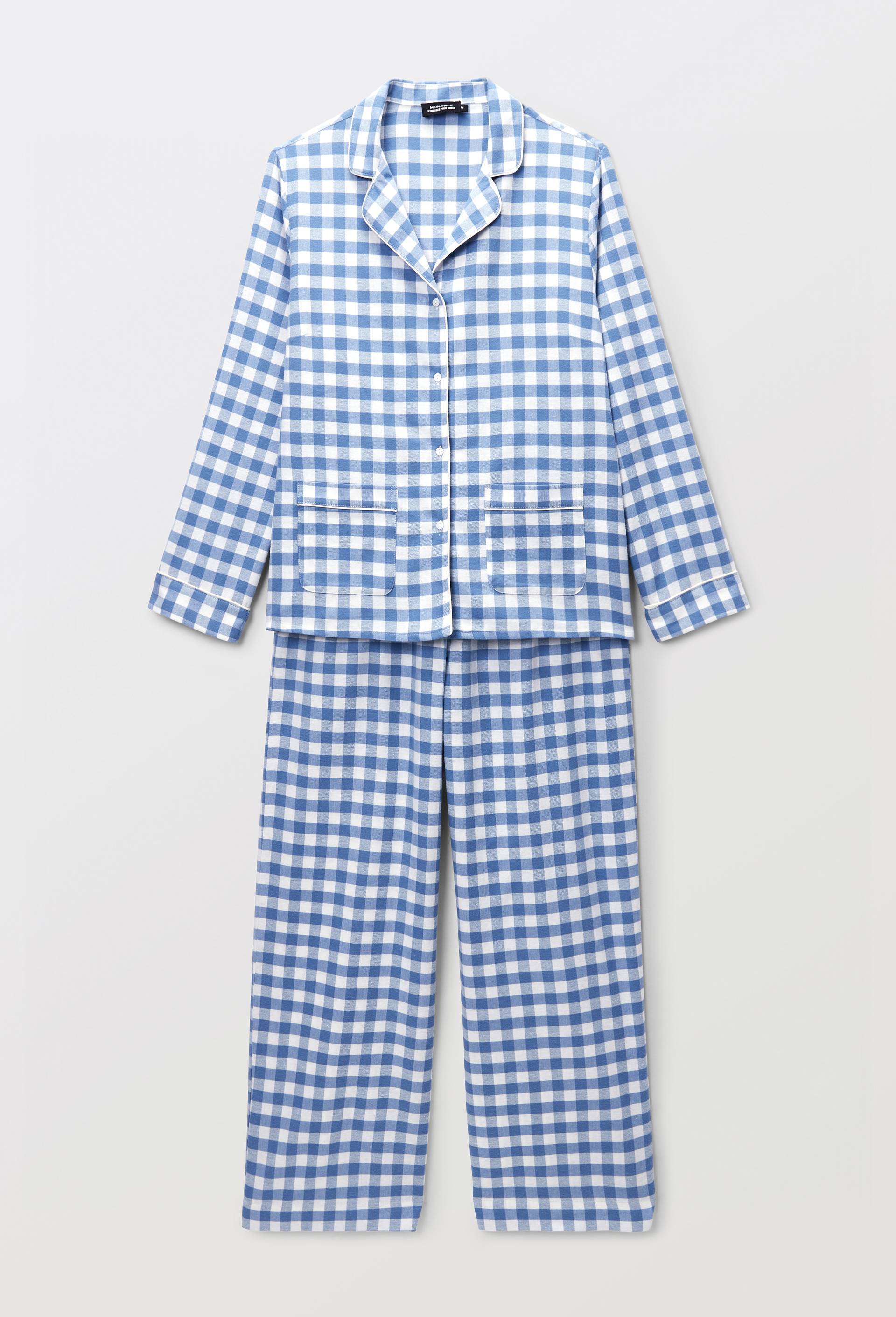 Pyjama &agrave; carreaux en coton gratt&eacute; bio GOTS, Bleu, large image number 3