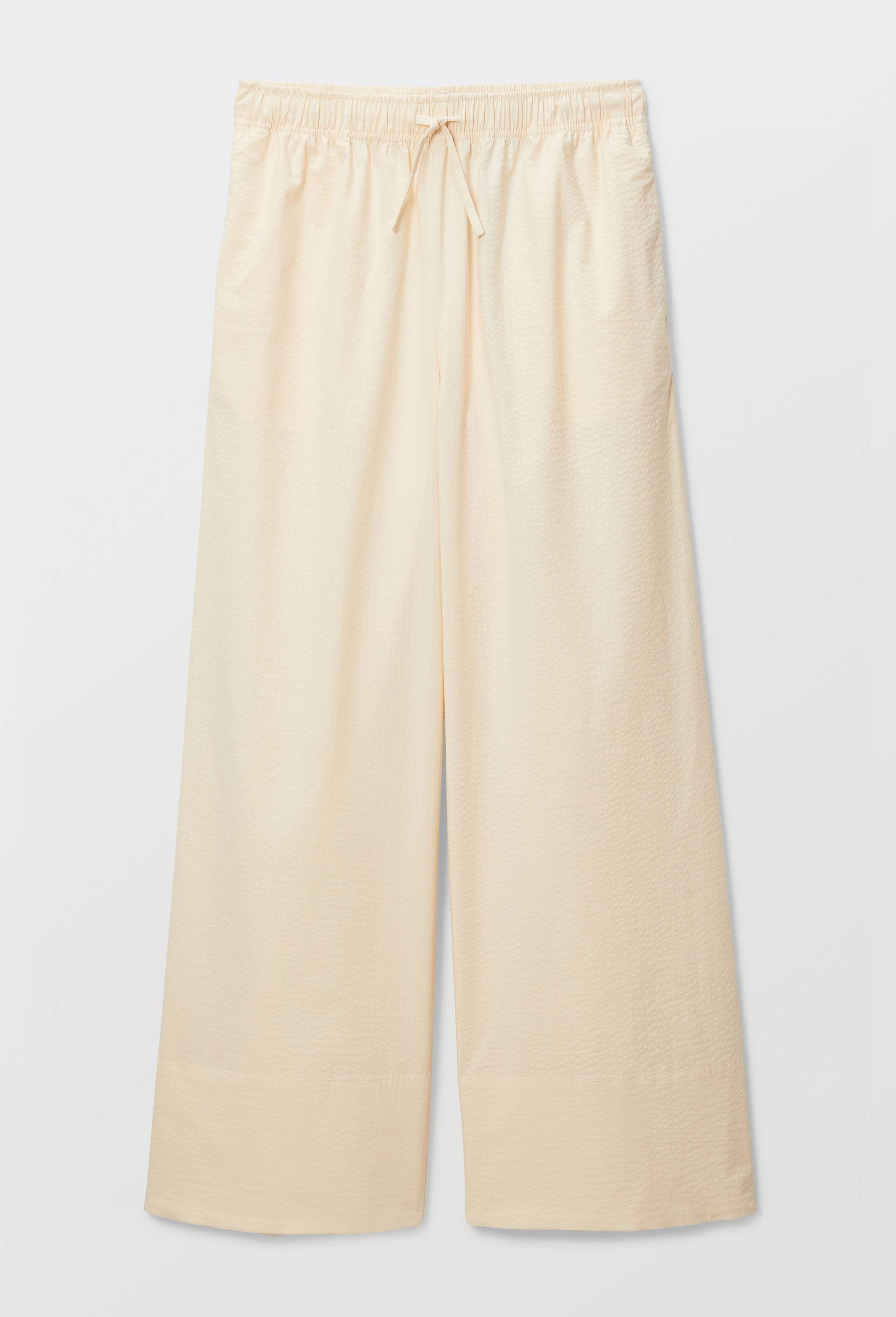 Pantalon large &agrave; taille &eacute;lastiqu&eacute;e en coton gauffr&eacute;, Beige clair, large image number 2.0