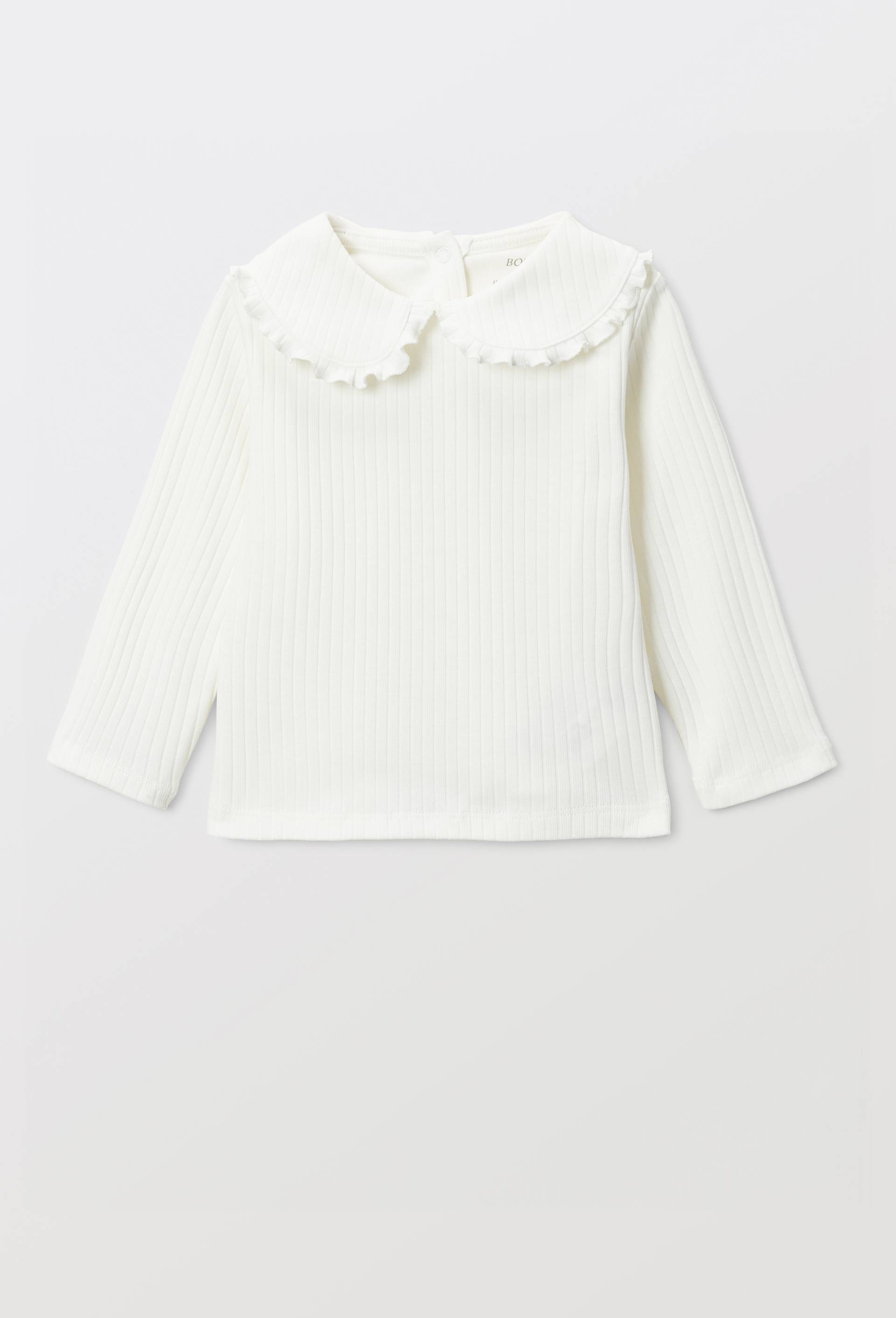 Blouse unie grand col brod&eacute; en coton BIO GOTS, Ecru, large image number 0.0