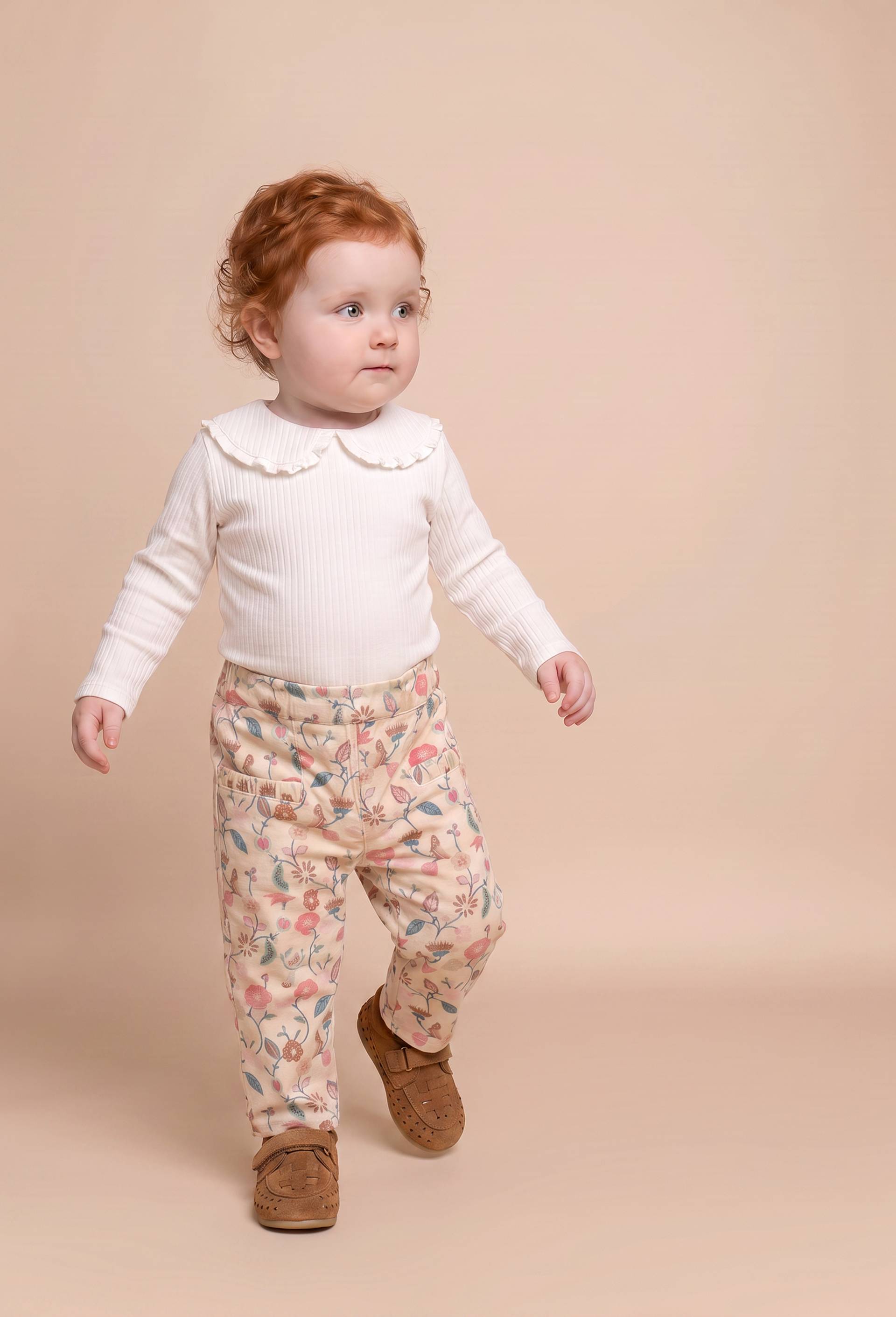 Blouse unie grand col brod&eacute; en coton BIO GOTS, Ecru, swatch image