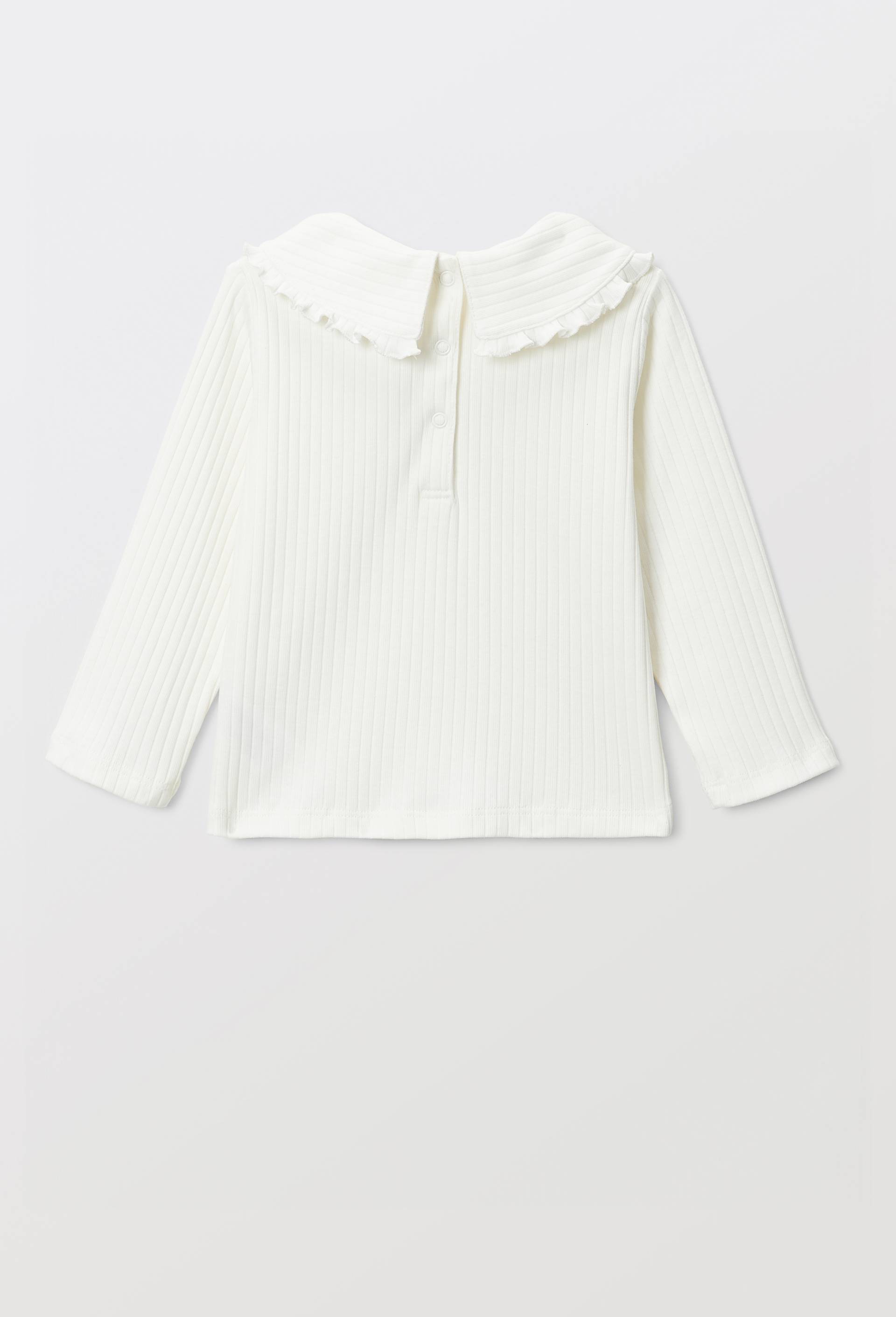 Blouse unie grand col brod&eacute; en coton BIO GOTS, Ecru, large image number 1