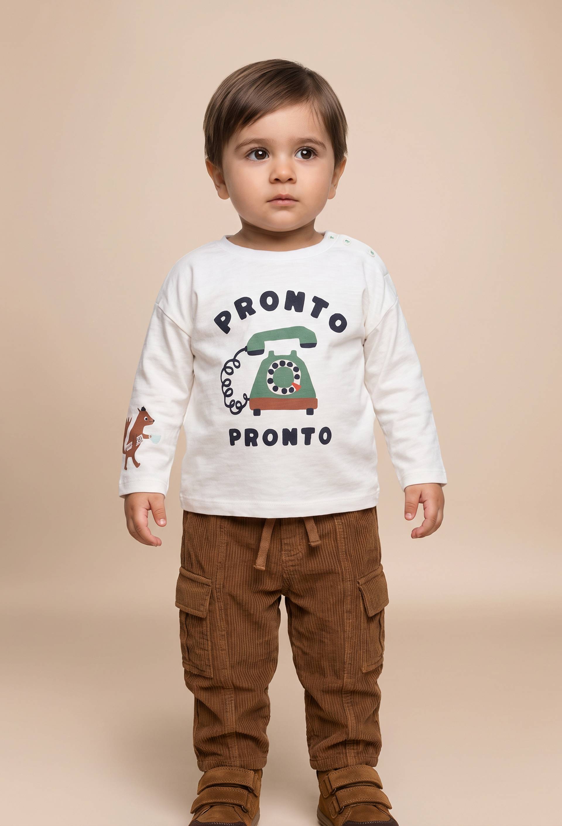 T-shirt manches courtes imprim&eacute; en coton BIO GOTS, Beige clair, large image number 0.0