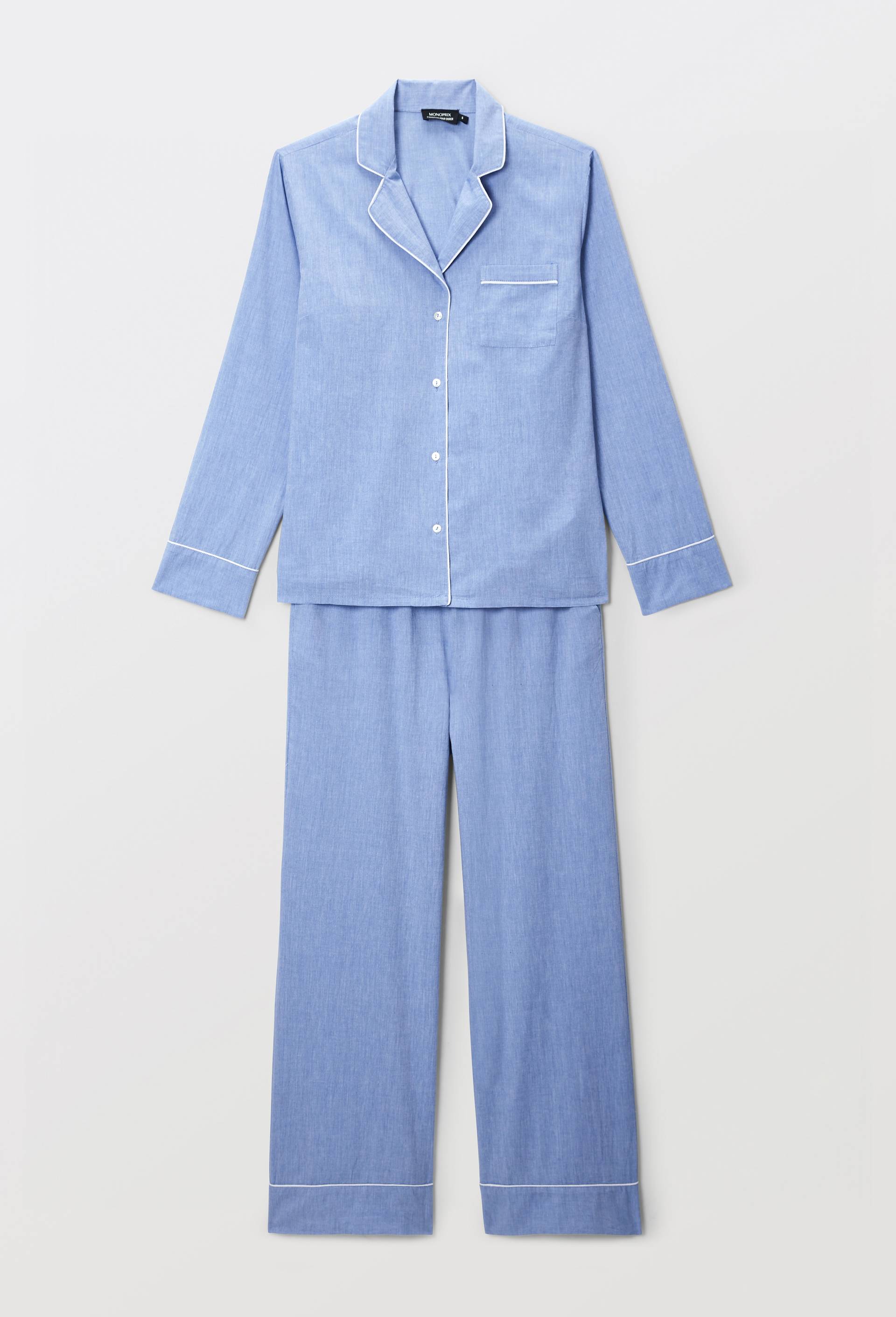 Pyjama chambray en coton bio GOTS, Bleu clair, large image number 2