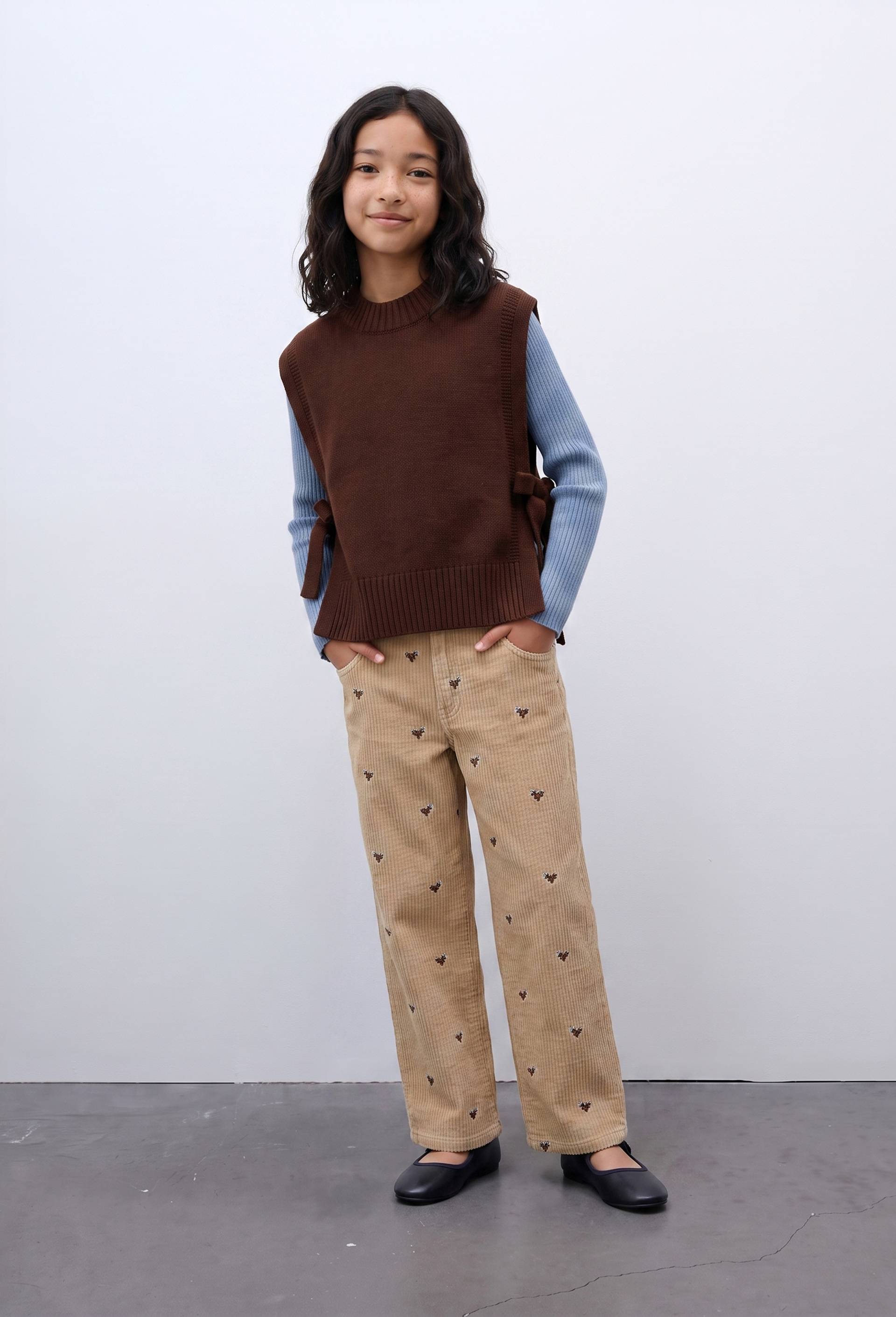 Pull sans manches uni en 100% laine, Brun, large image number 0
