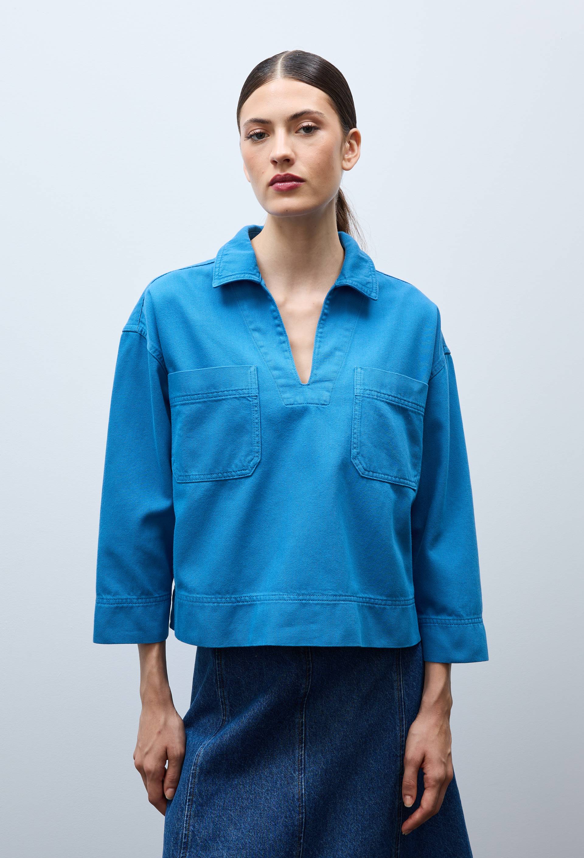 Chemise manches trois quarts en coton, Bleu, large image number 1