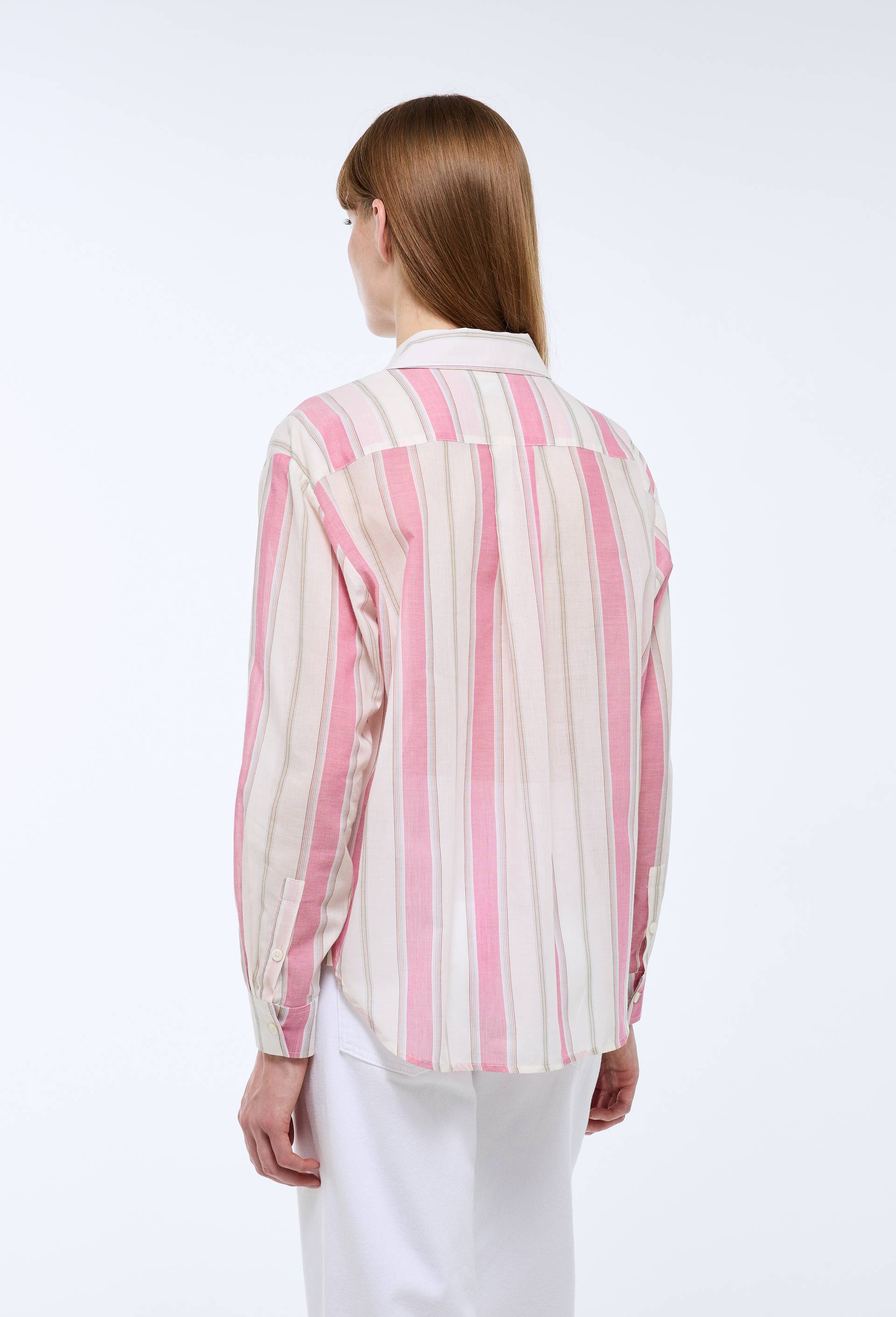 Chemise manches longues ray&eacute;e en coton BIO GOTS, Rose, large image number 2.0