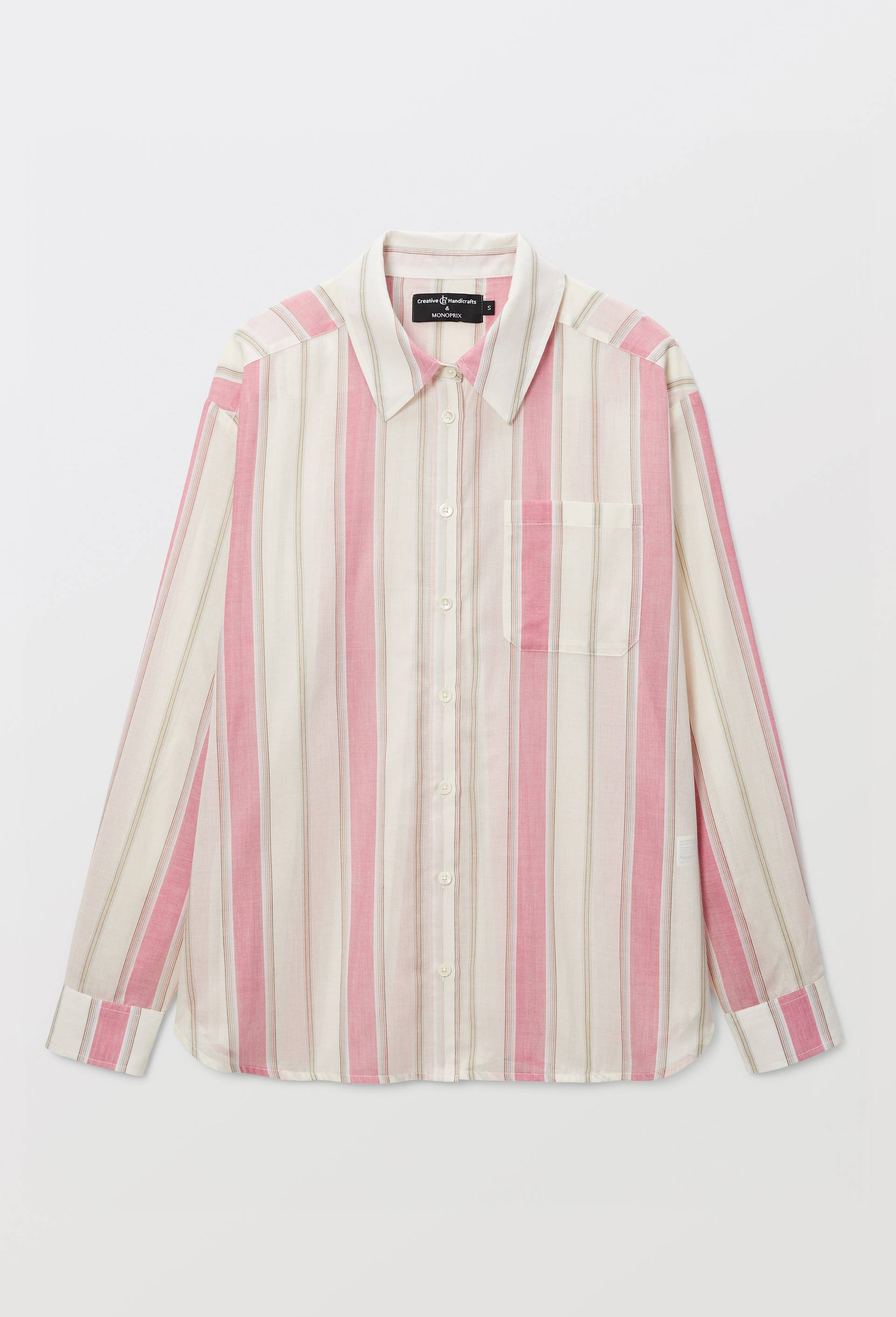 Chemise manches longues ray&eacute;e en coton BIO GOTS, Rose, large image number 3.0