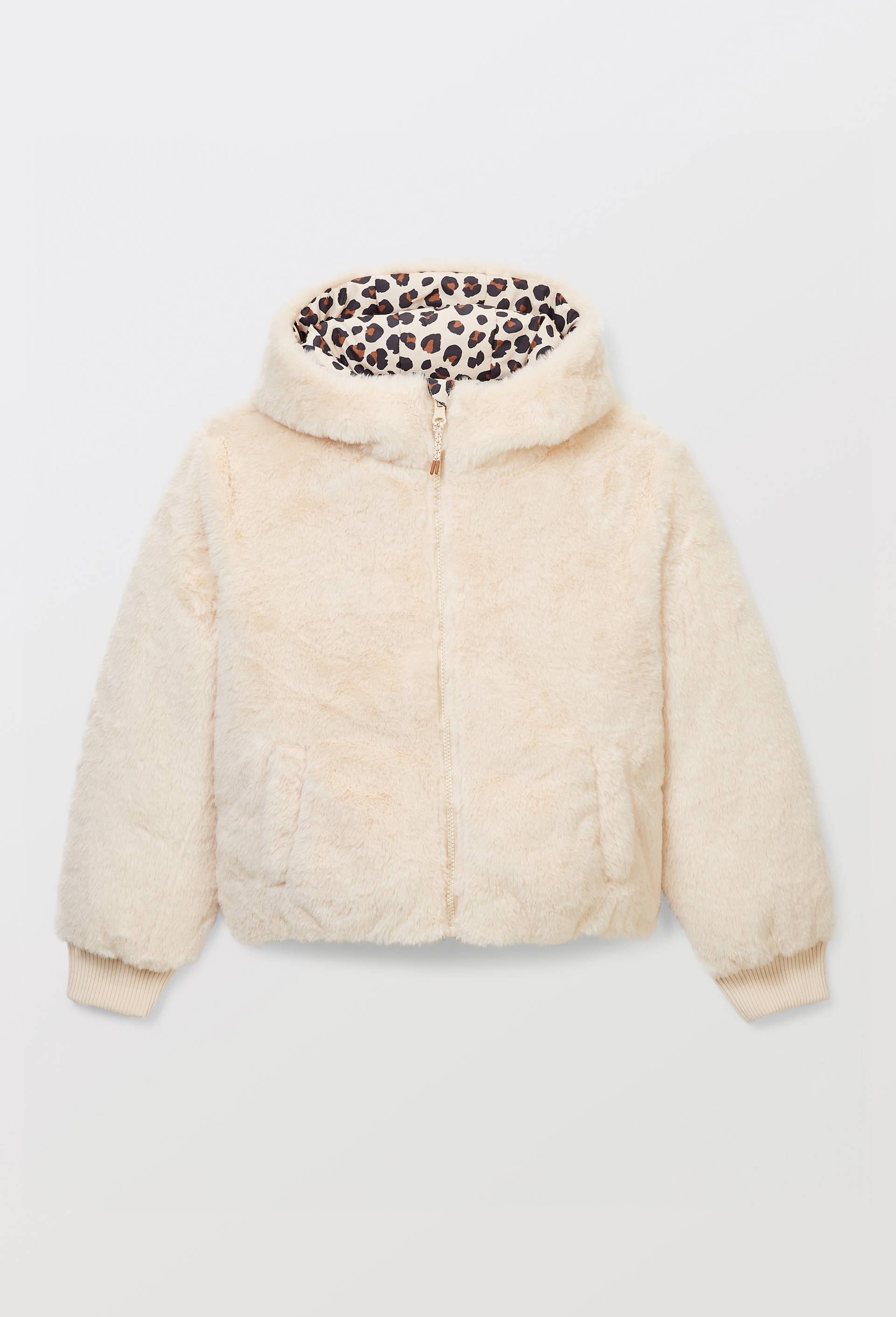 Doudoune &agrave; capuche r&eacute;versible imprim&eacute; leopard, Beige clair, large image number 2.0