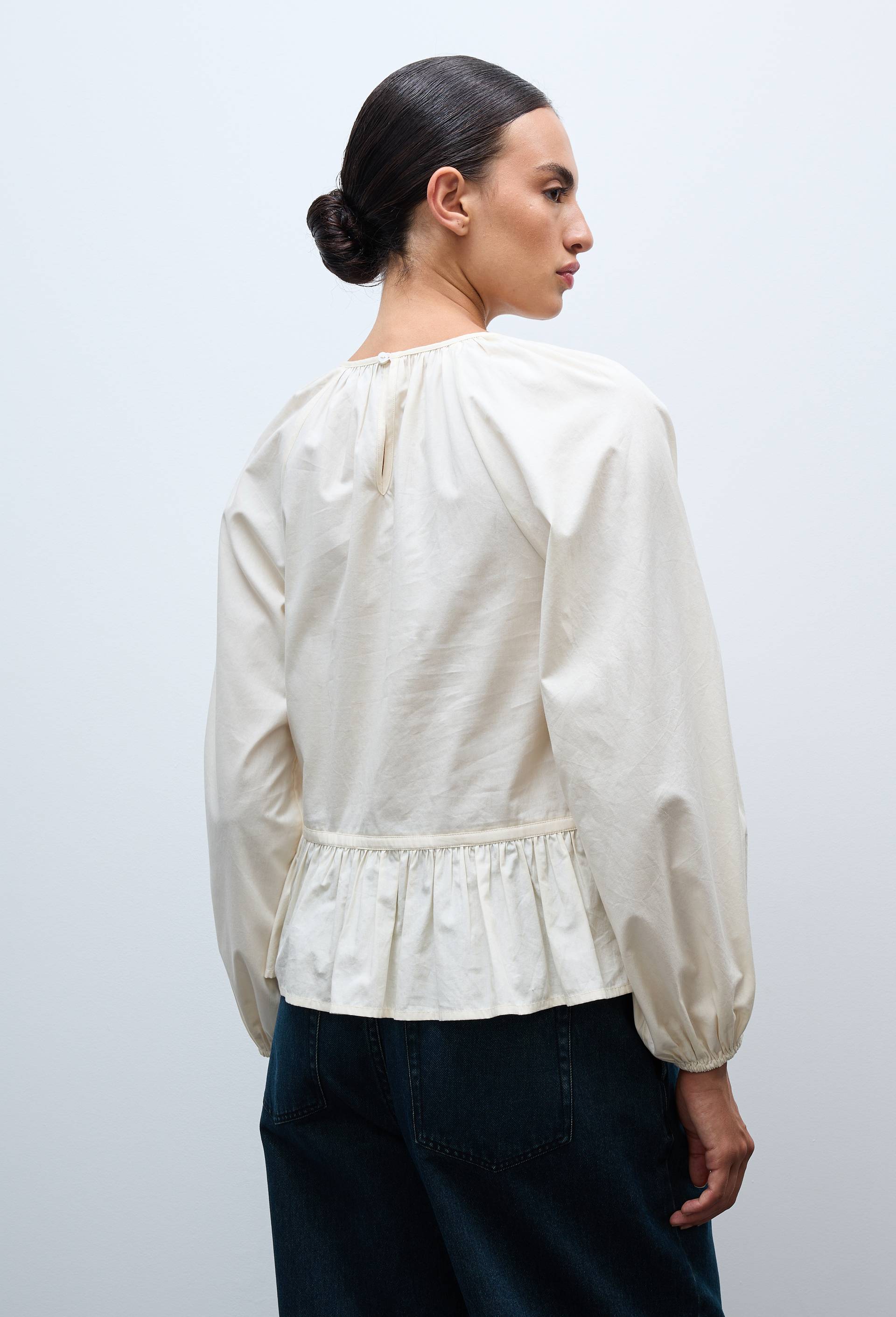 Blouse manches longues avec smocks uni en BIO GOTS, Ecru, large image number 1