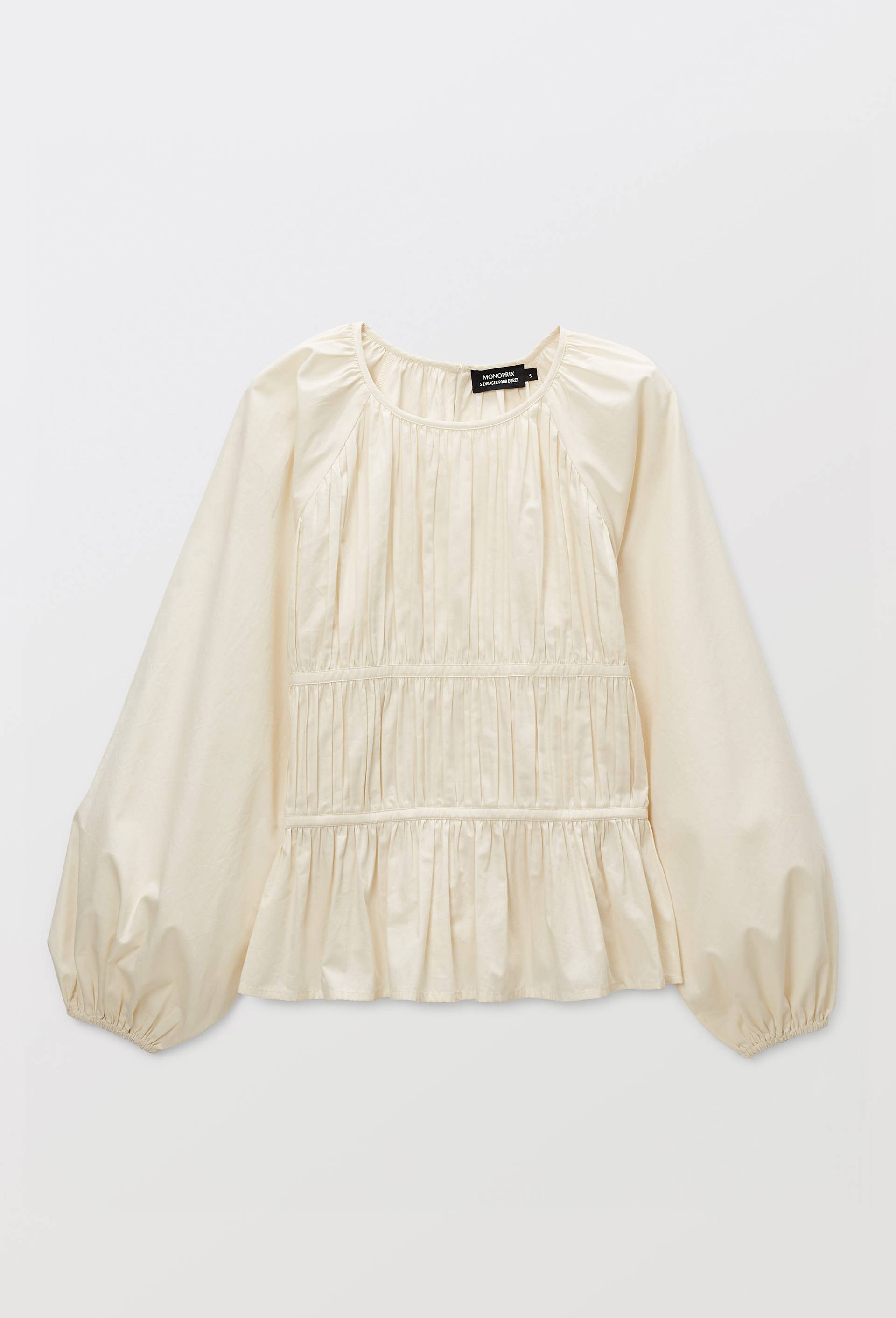 Blouse manches longues avec smocks uni en BIO GOTS, Ecru, large image number 2