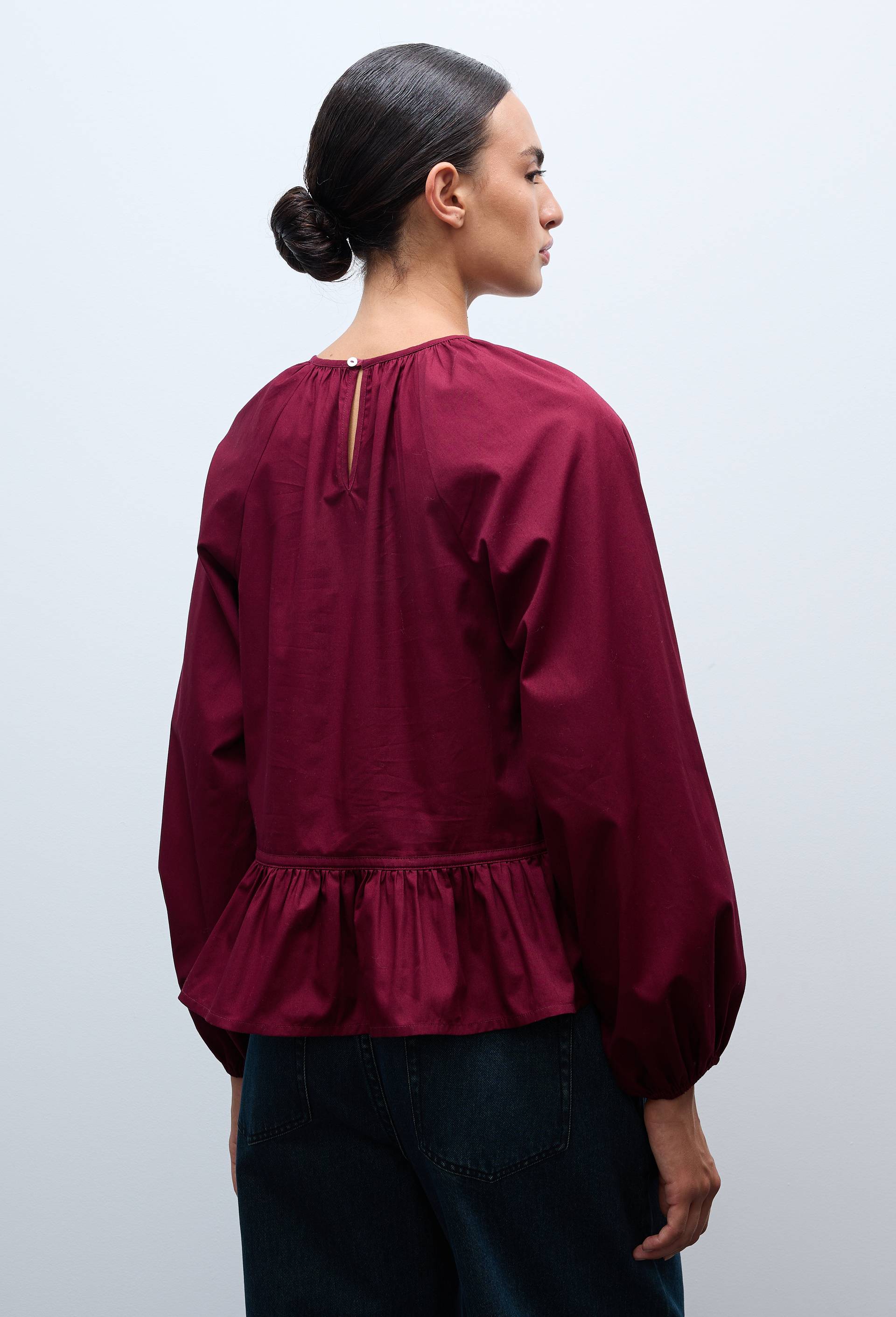 Blouse manches longues avec smocks uni en BIO GOTS, Rouge fonc&eacute;, large image number 1.0