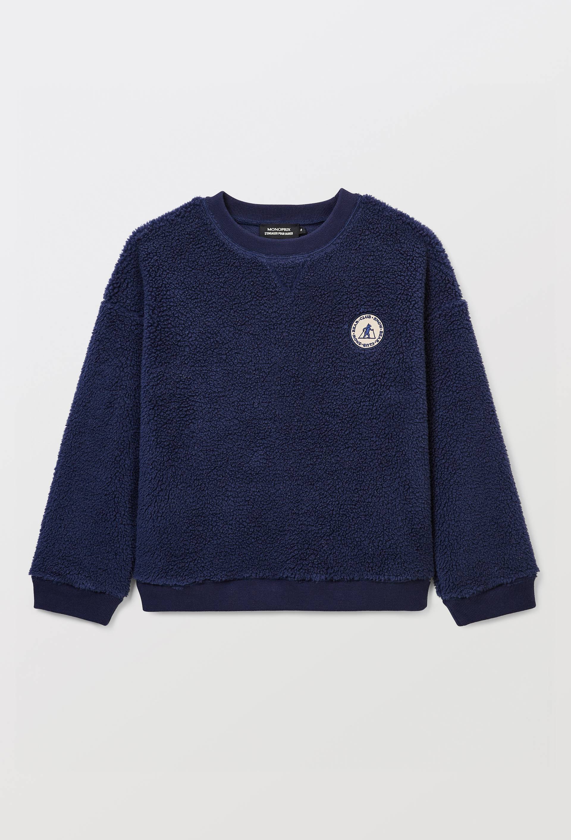 Sweat col rond imprim&eacute; en coton BIO GOTS, Bleu fonc&eacute;, large image number 0