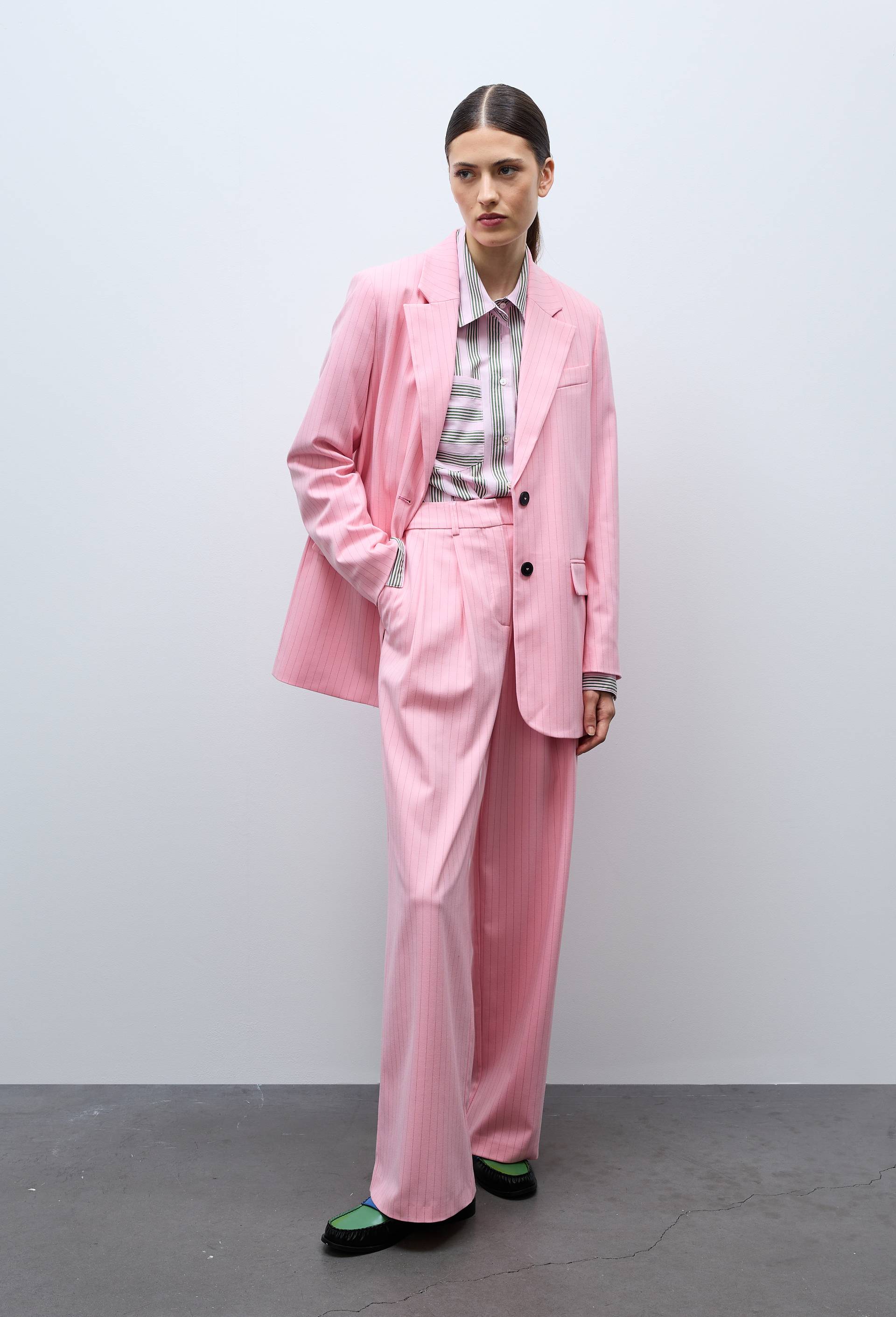Veste blazer manches longues ray&eacute;e, Rose, large image number 0.0