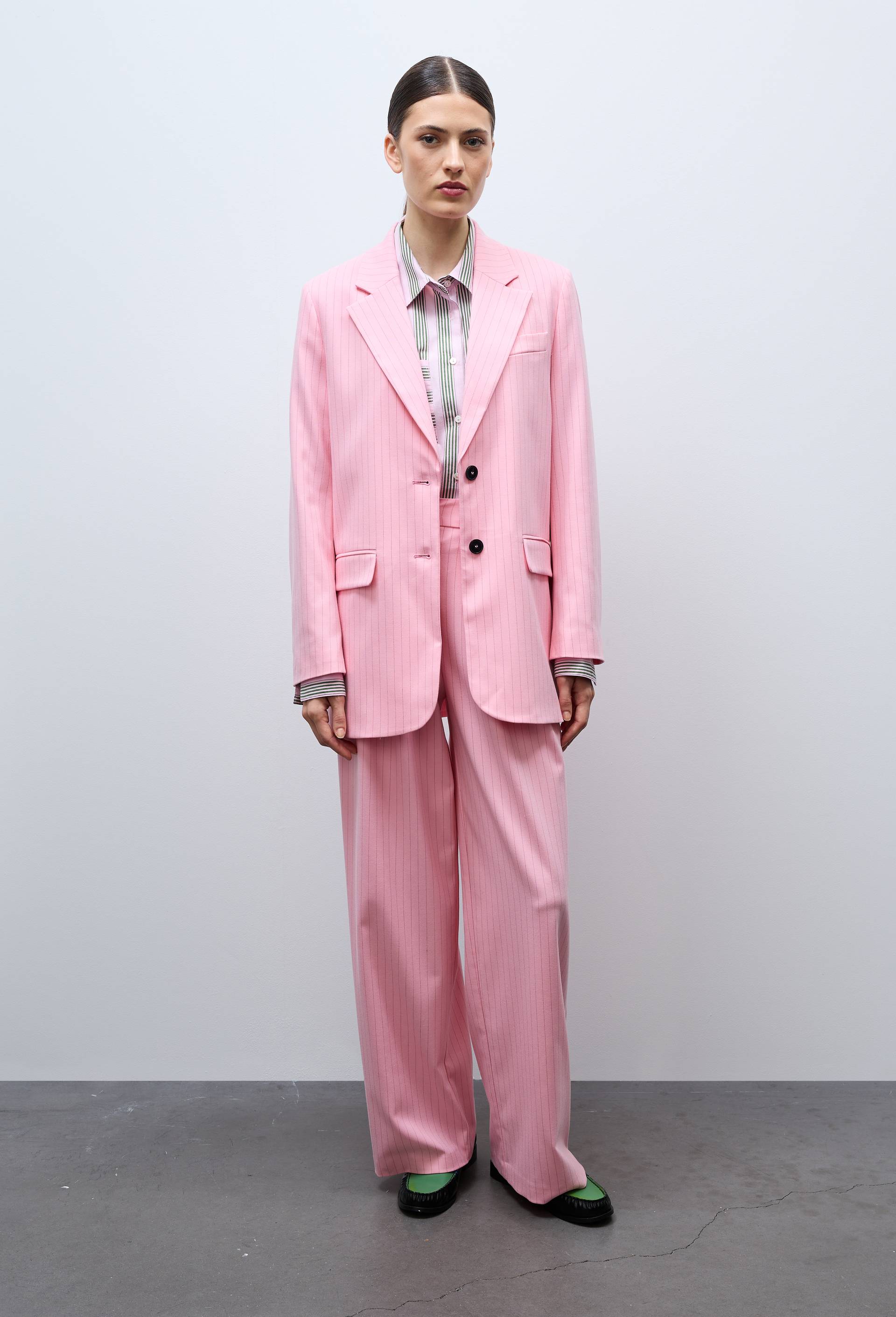 Veste blazer manches longues ray&eacute;e, Rose, large image number 1.0