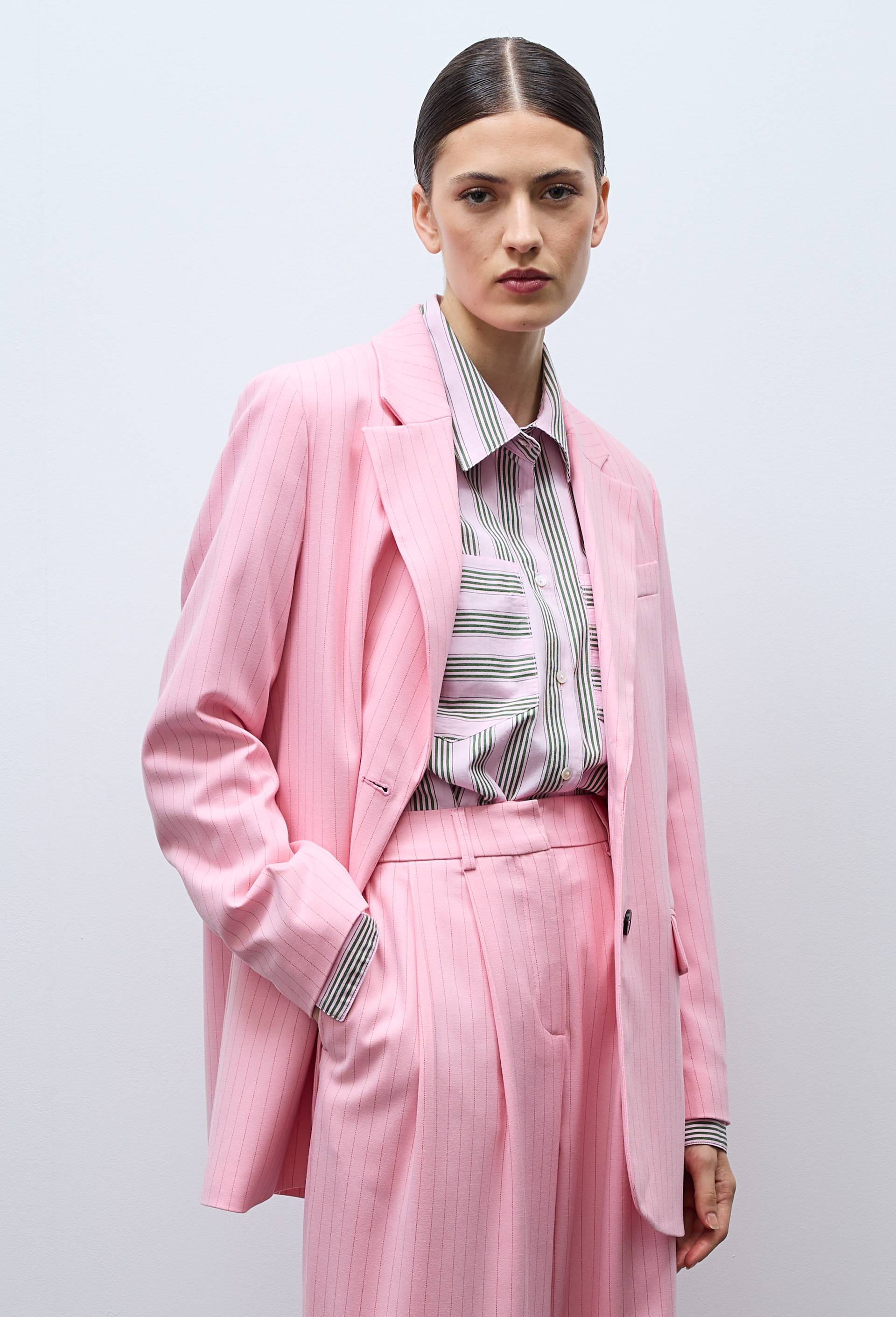 Veste blazer manches longues ray&eacute;e, Rose, large image number 2.0