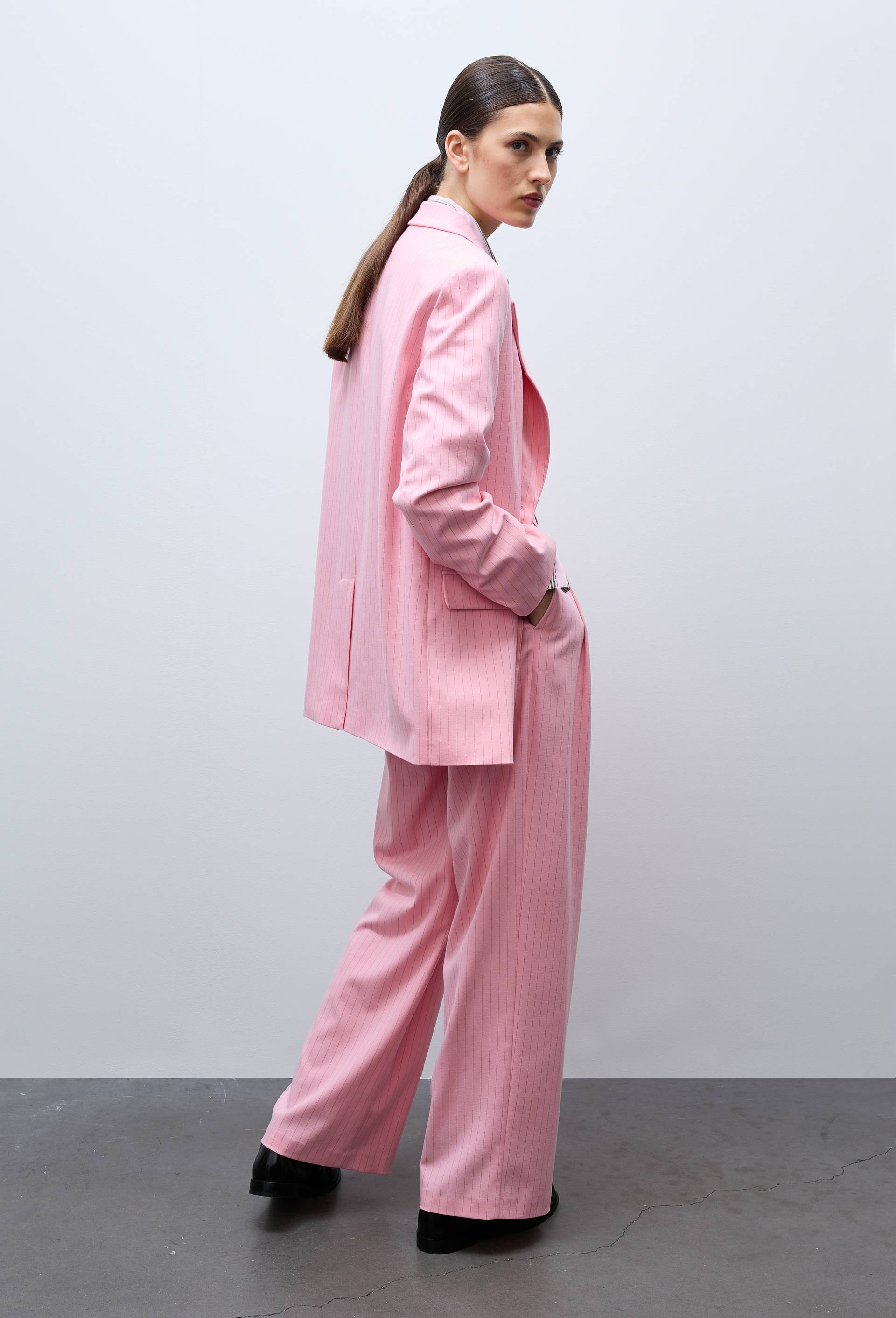 Veste blazer manches longues ray&eacute;e, Rose, large image number 3.0