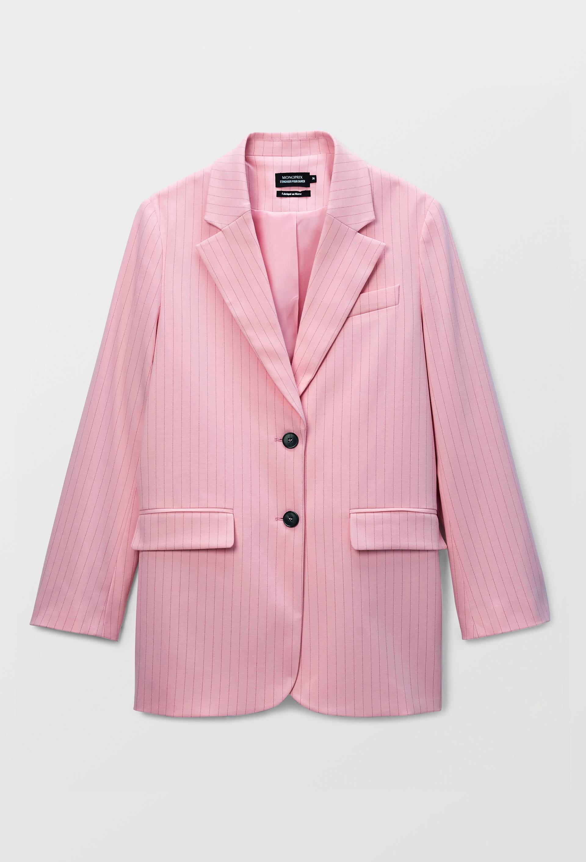 Veste blazer manches longues ray&eacute;e, Rose, large image number 4.0
