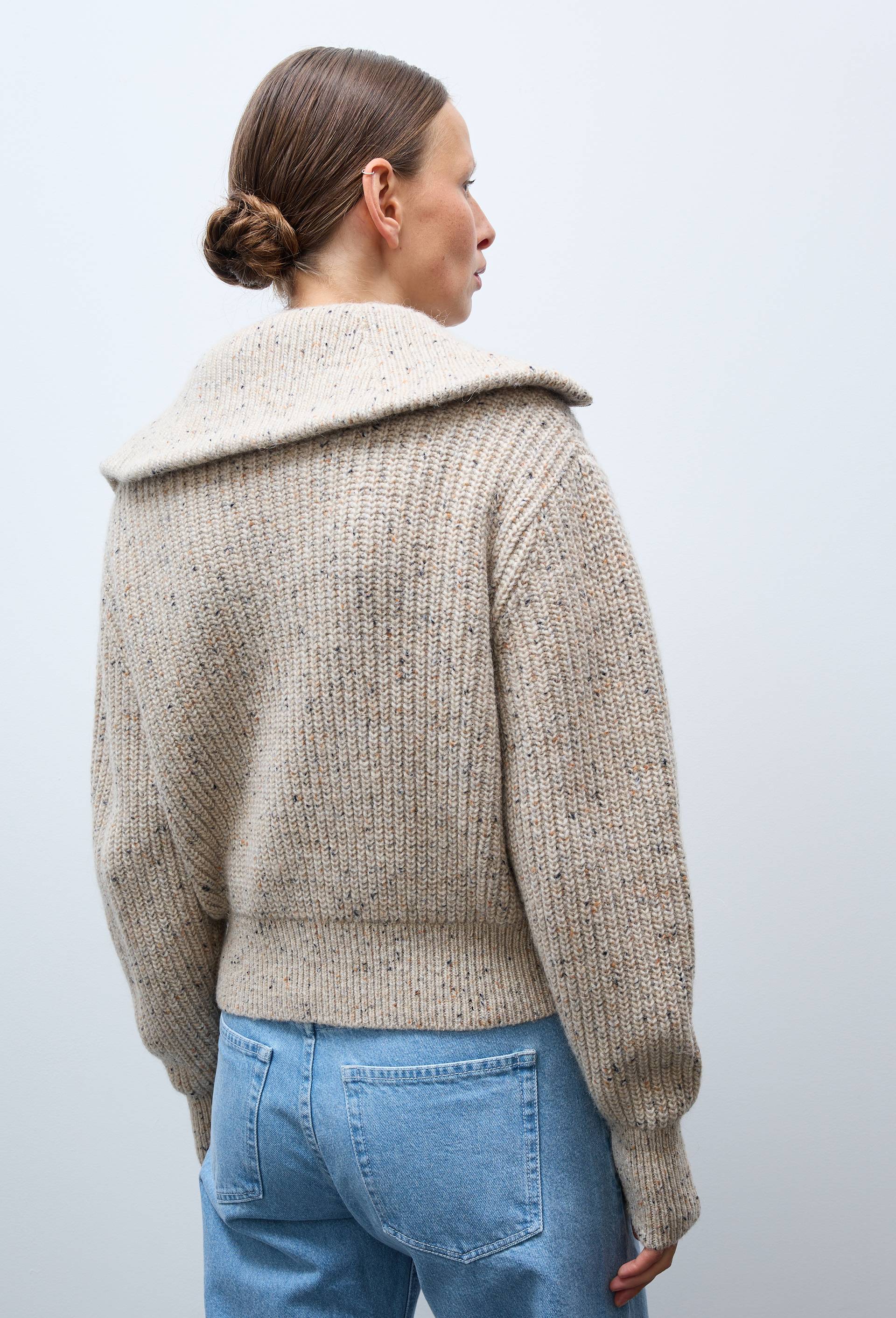 Cardigan zipp&eacute; en maille c&ocirc;tel&eacute;e contenant de la laine merinos, Beige, large image number 1.0