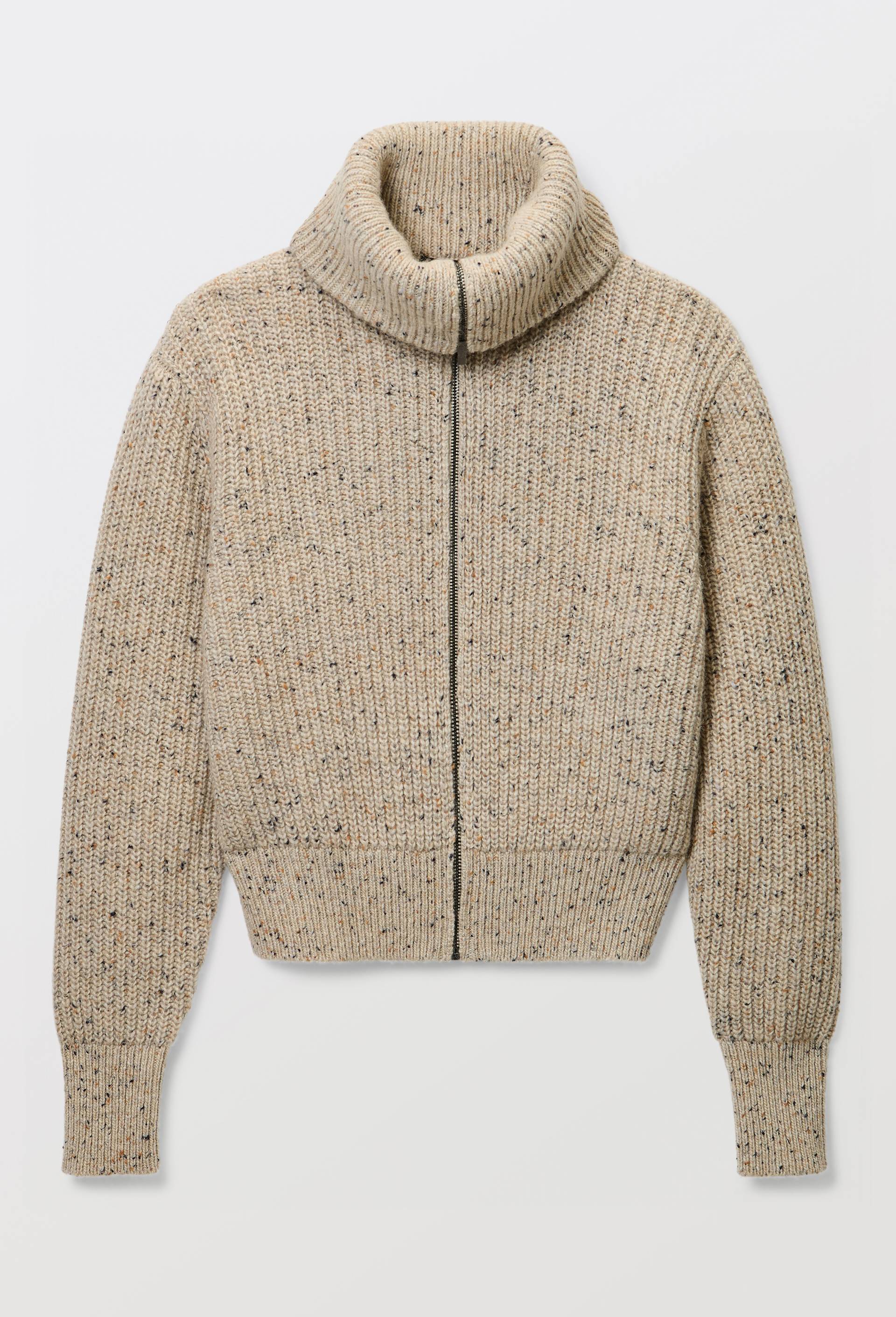 Cardigan zipp&eacute; en maille c&ocirc;tel&eacute;e contenant de la laine merinos, Beige, large image number 2.0