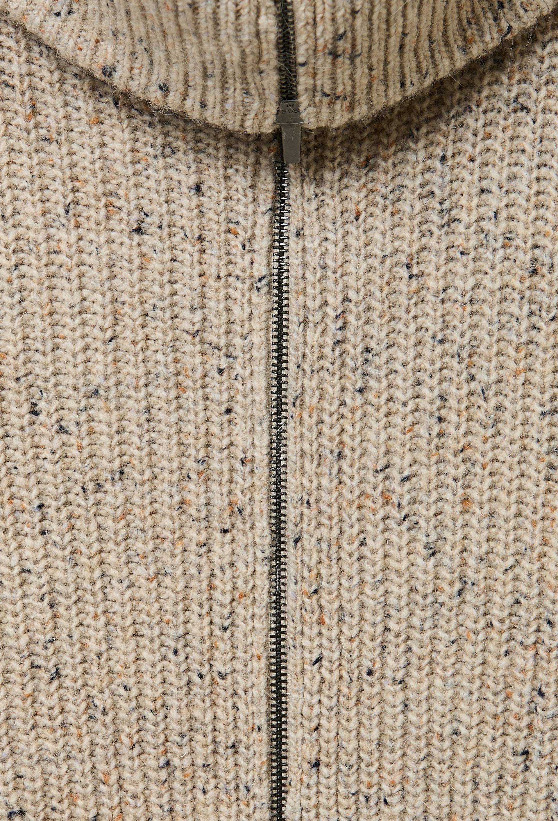 Cardigan zipp&eacute; en maille c&ocirc;tel&eacute;e contenant de la laine merinos, Beige, large image number 4.0