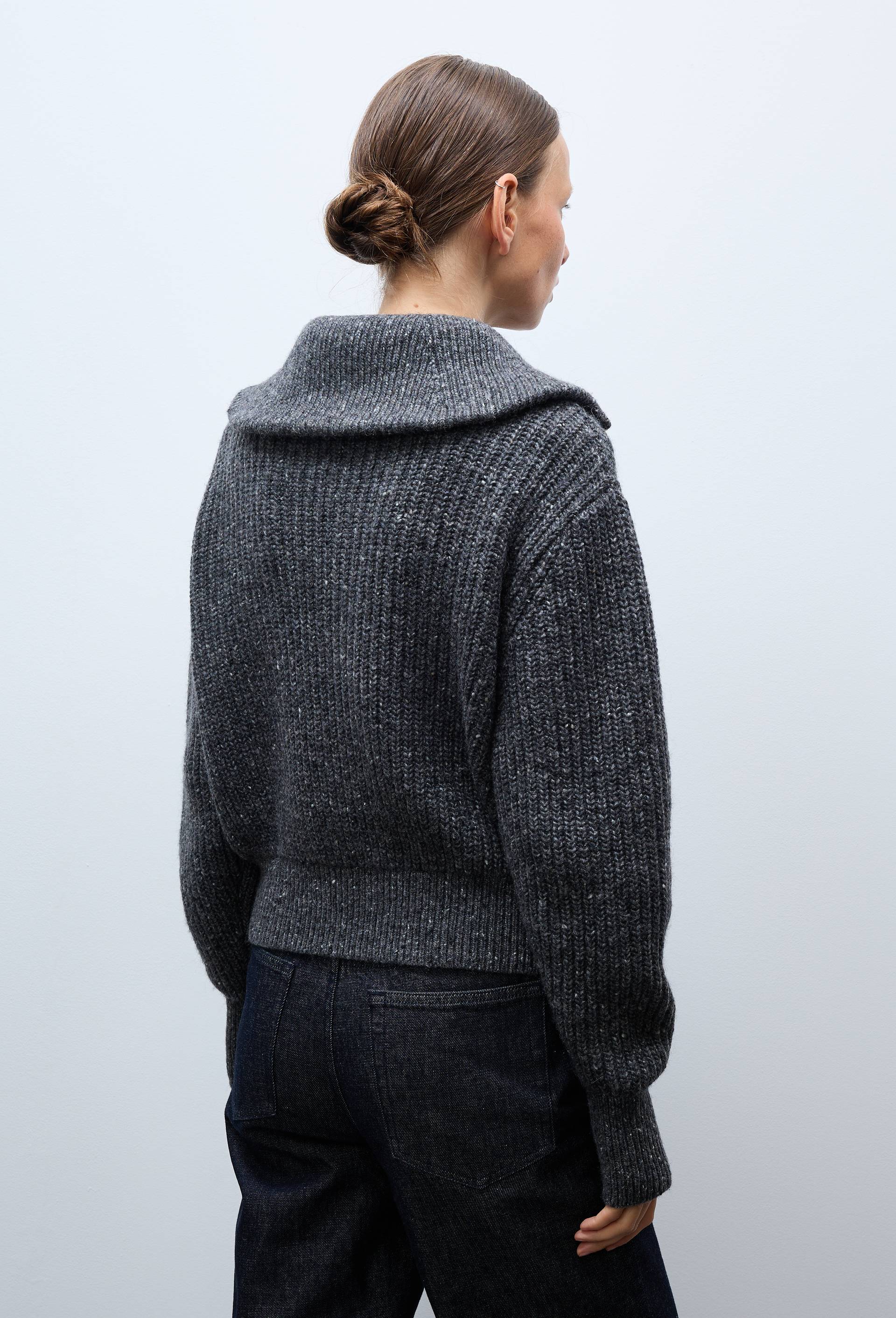 Cardigan zipp&eacute; en maille c&ocirc;tel&eacute;e contenant de la laine merinos, Gris fonc&eacute;, large image number 2.0