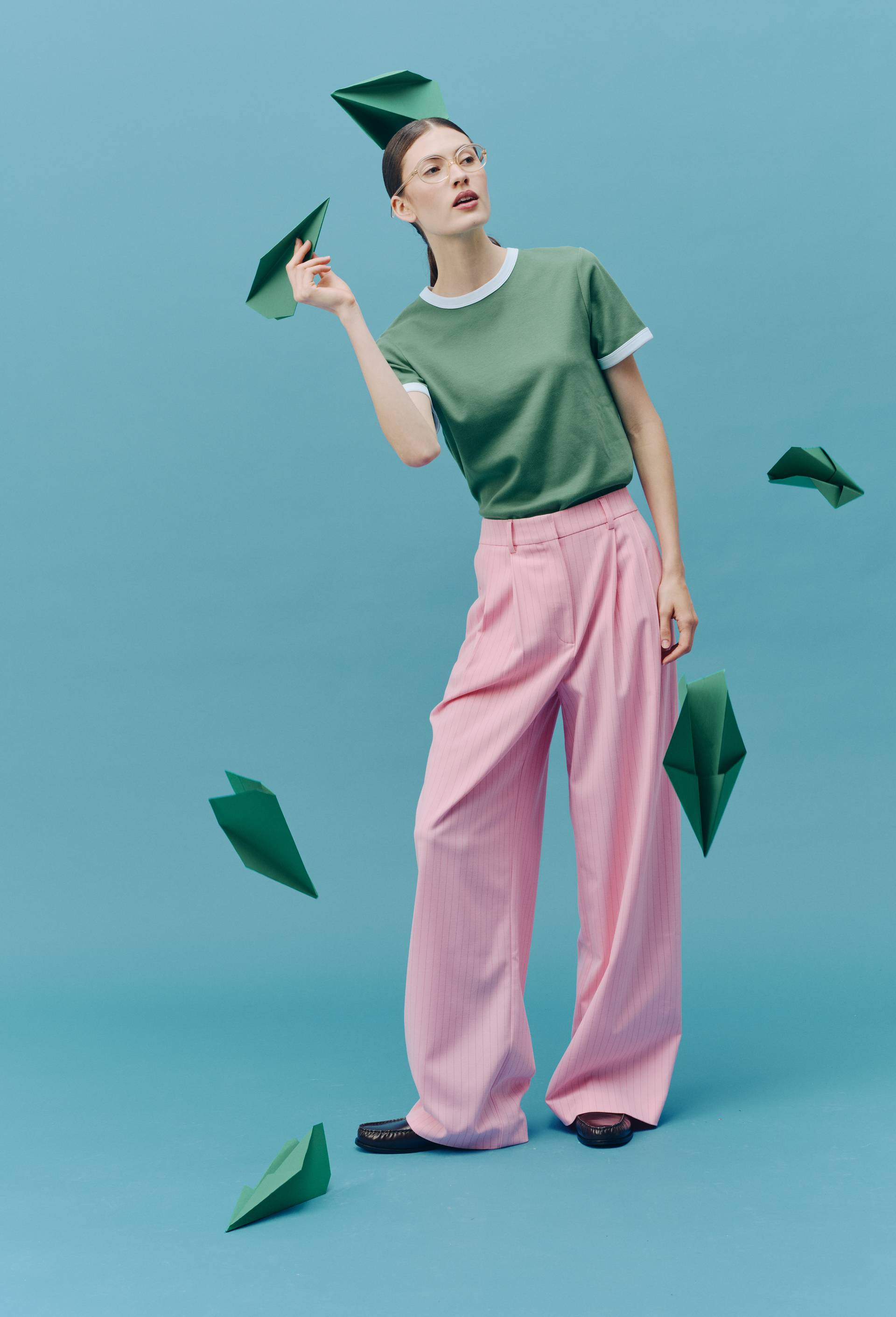 Pantalon tailleur ray&eacute; coupe large, Rose, large image number 0