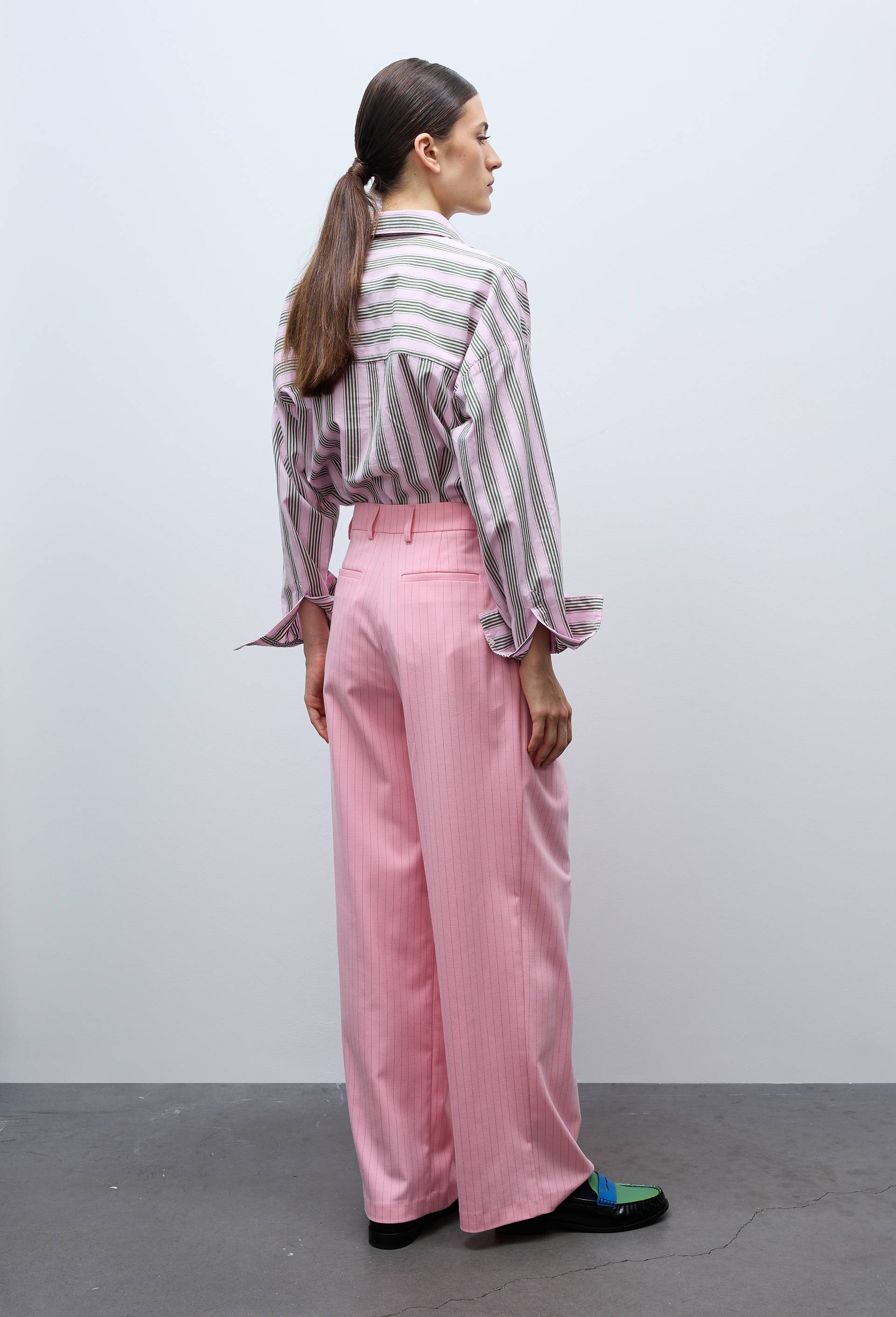 Pantalon tailleur ray&eacute; coupe large, Rose, large image number 3