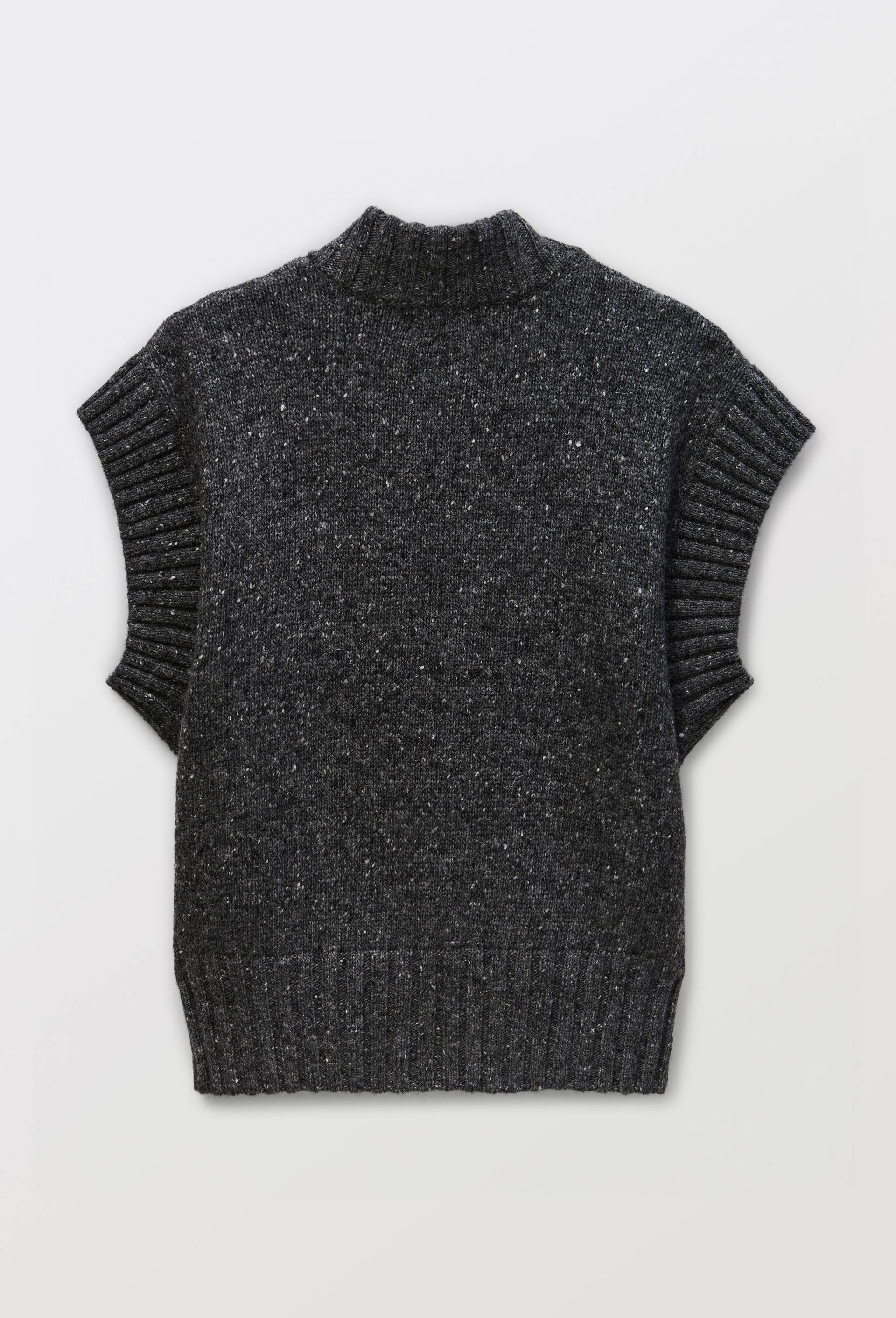 Pull sans manche col V contenant de la laine merinos, Gris fonc&eacute;, large image number 4.0