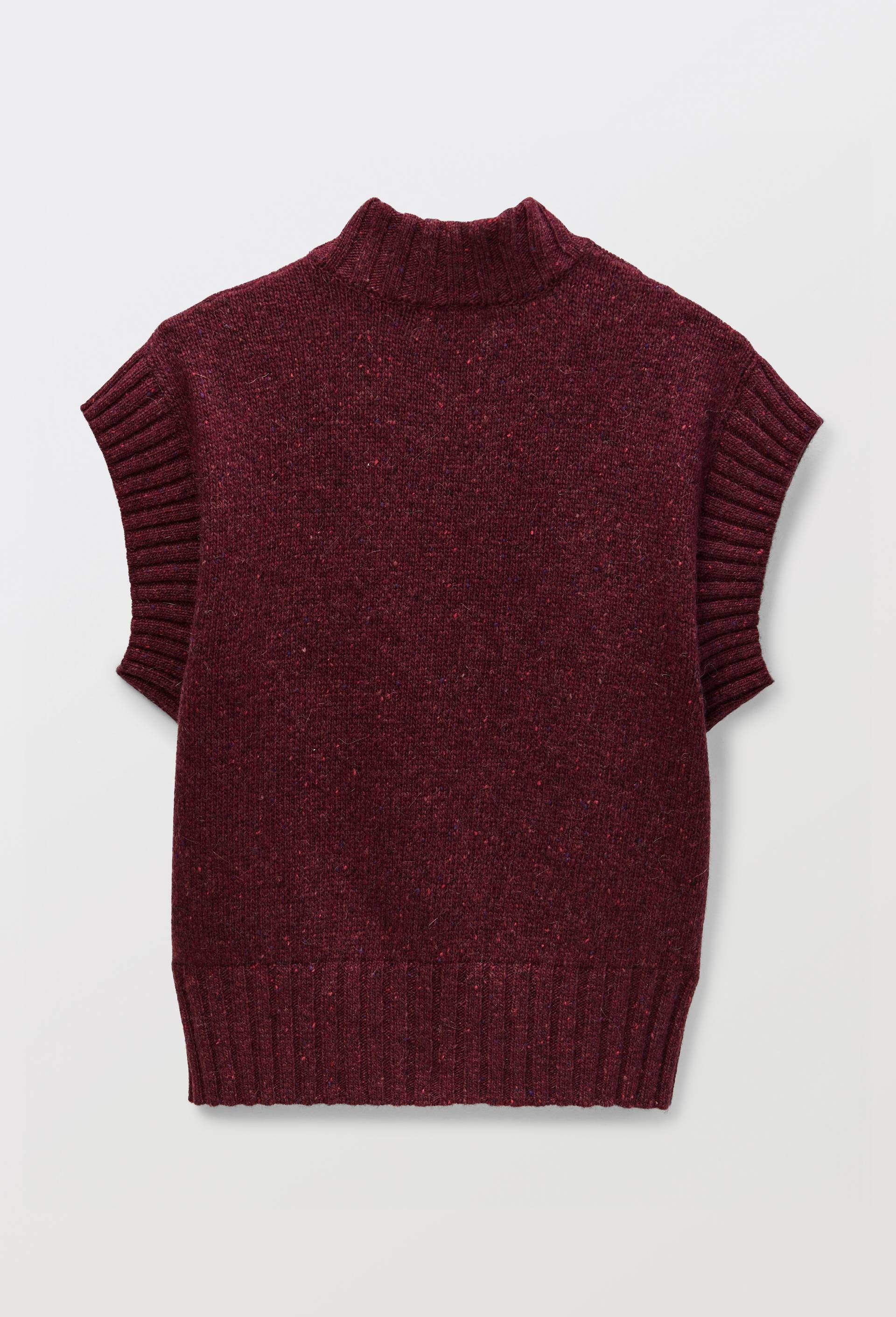 Pull sans manche col V contenant de la laine merinos, Rouge fonc&eacute;, large image number 3.0